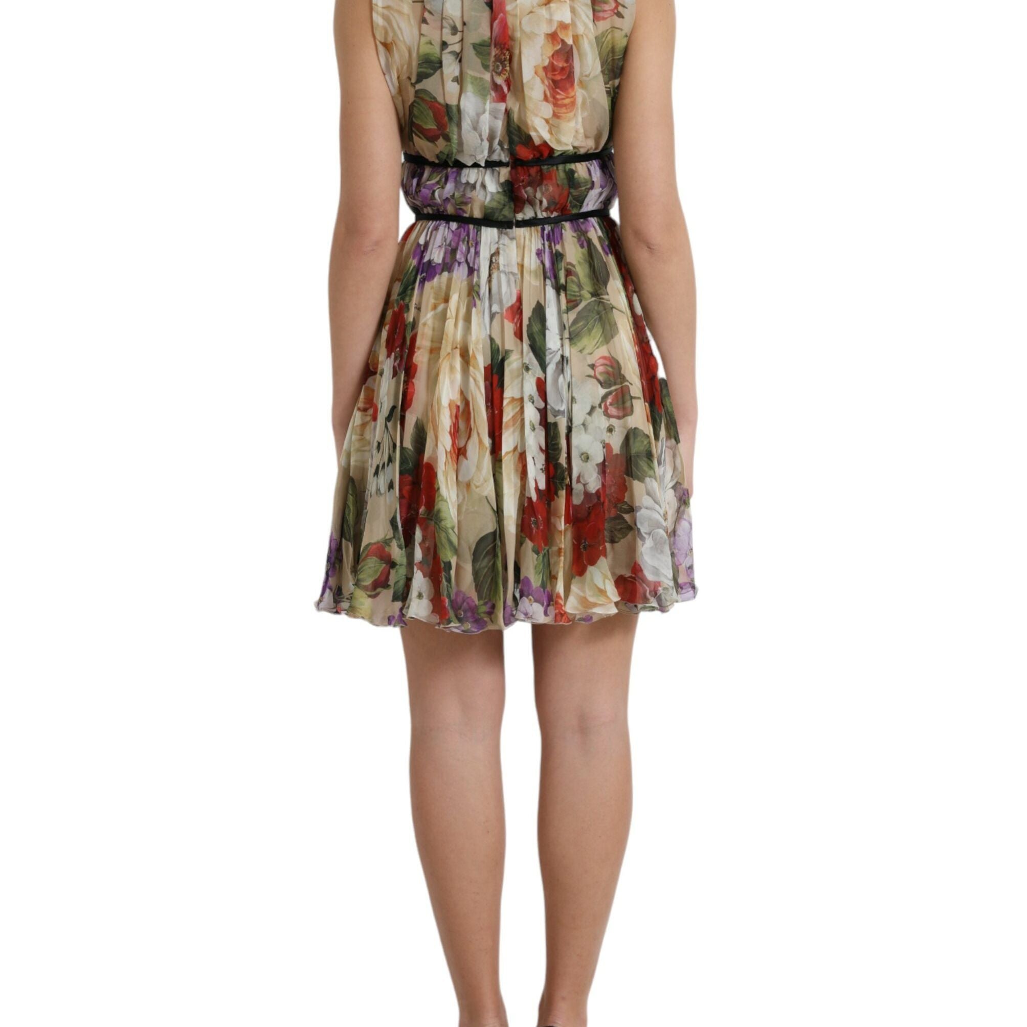 Dolce & Gabbana Beige Floral Sleeveless A-line Mini Dress