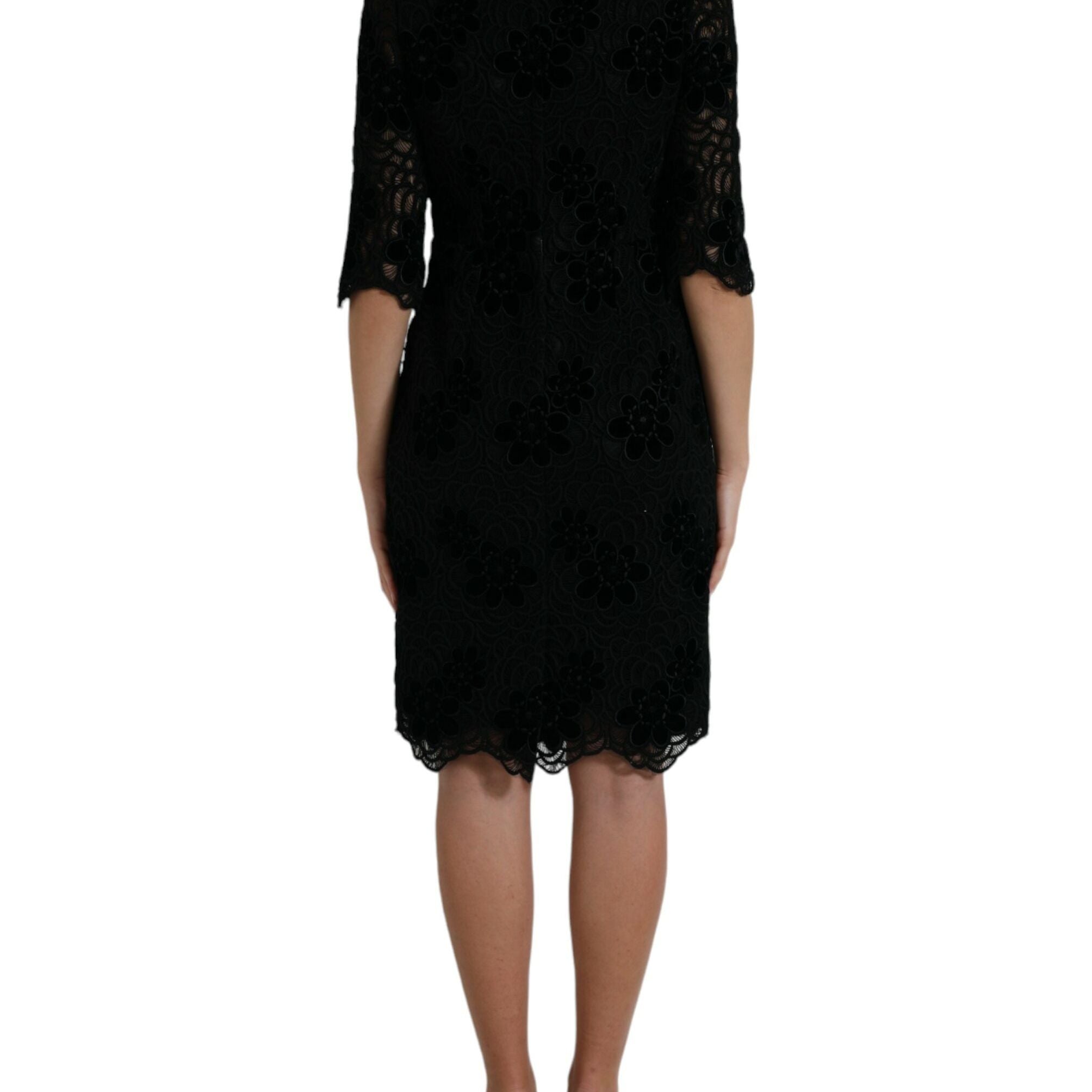 Dolce & Gabbana Black Floral Lace Cotton Bodycon Dress