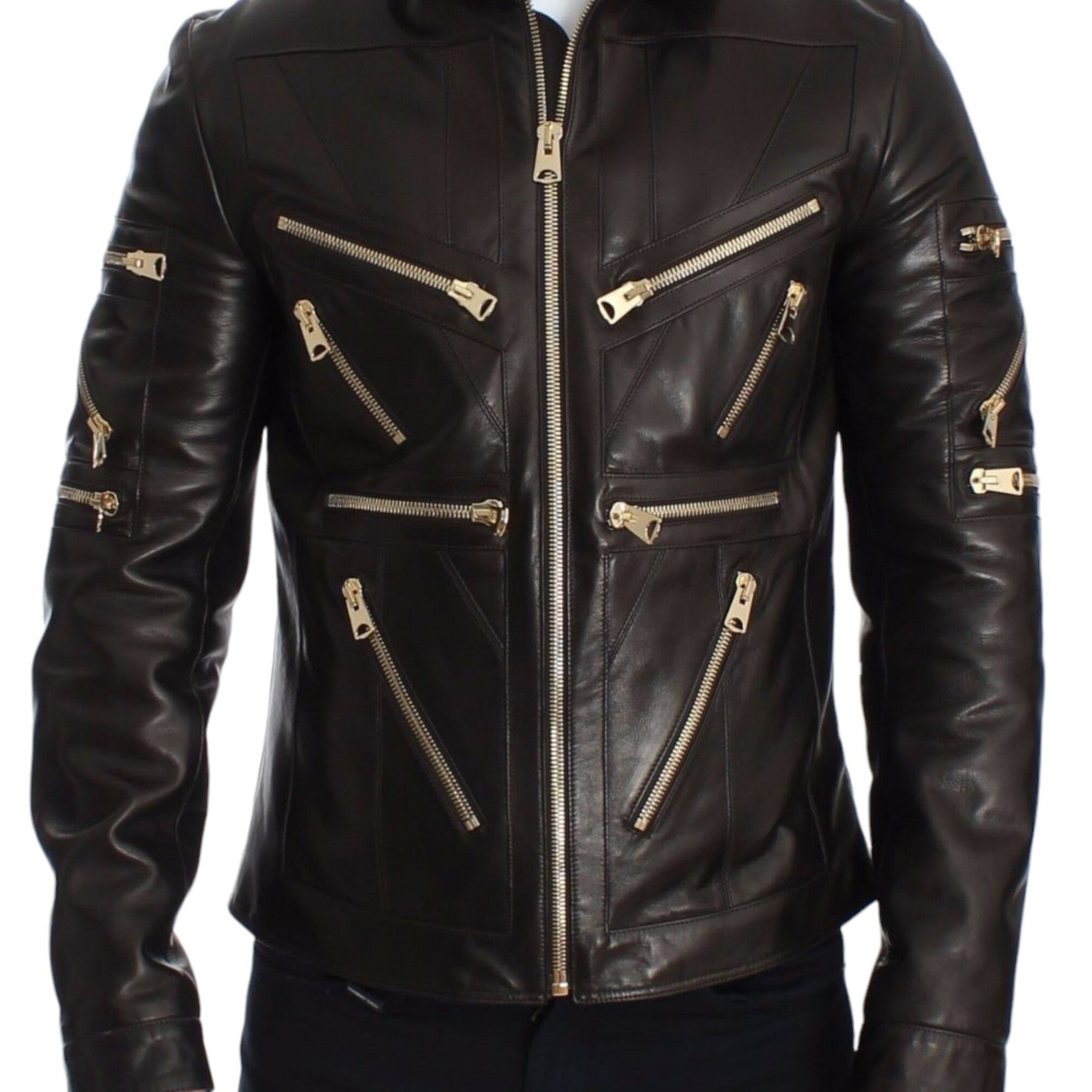 Dolce & Gabbana Brown Lambskin Leather Zipper Jacket