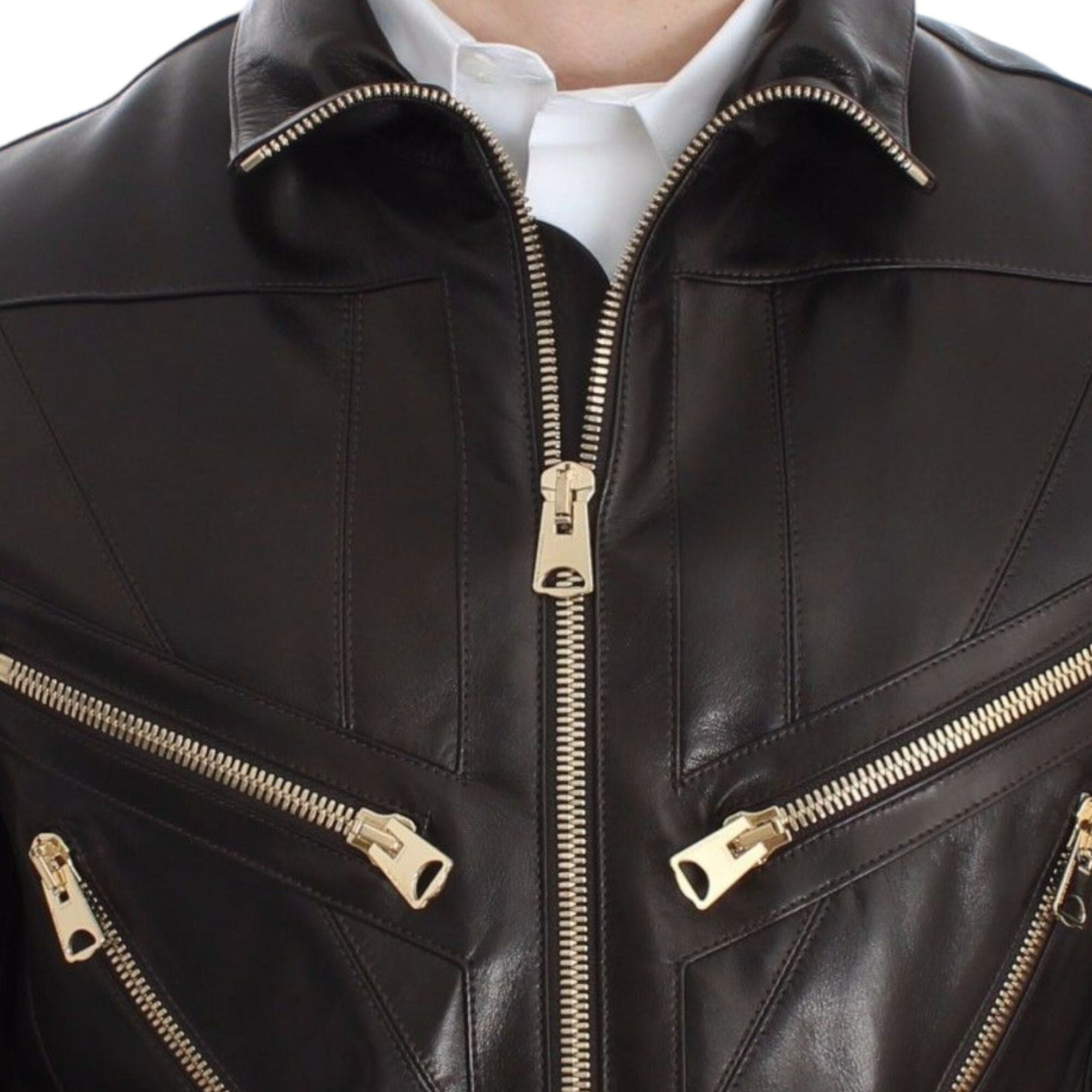 Dolce & Gabbana Brown Lambskin Leather Zipper Jacket