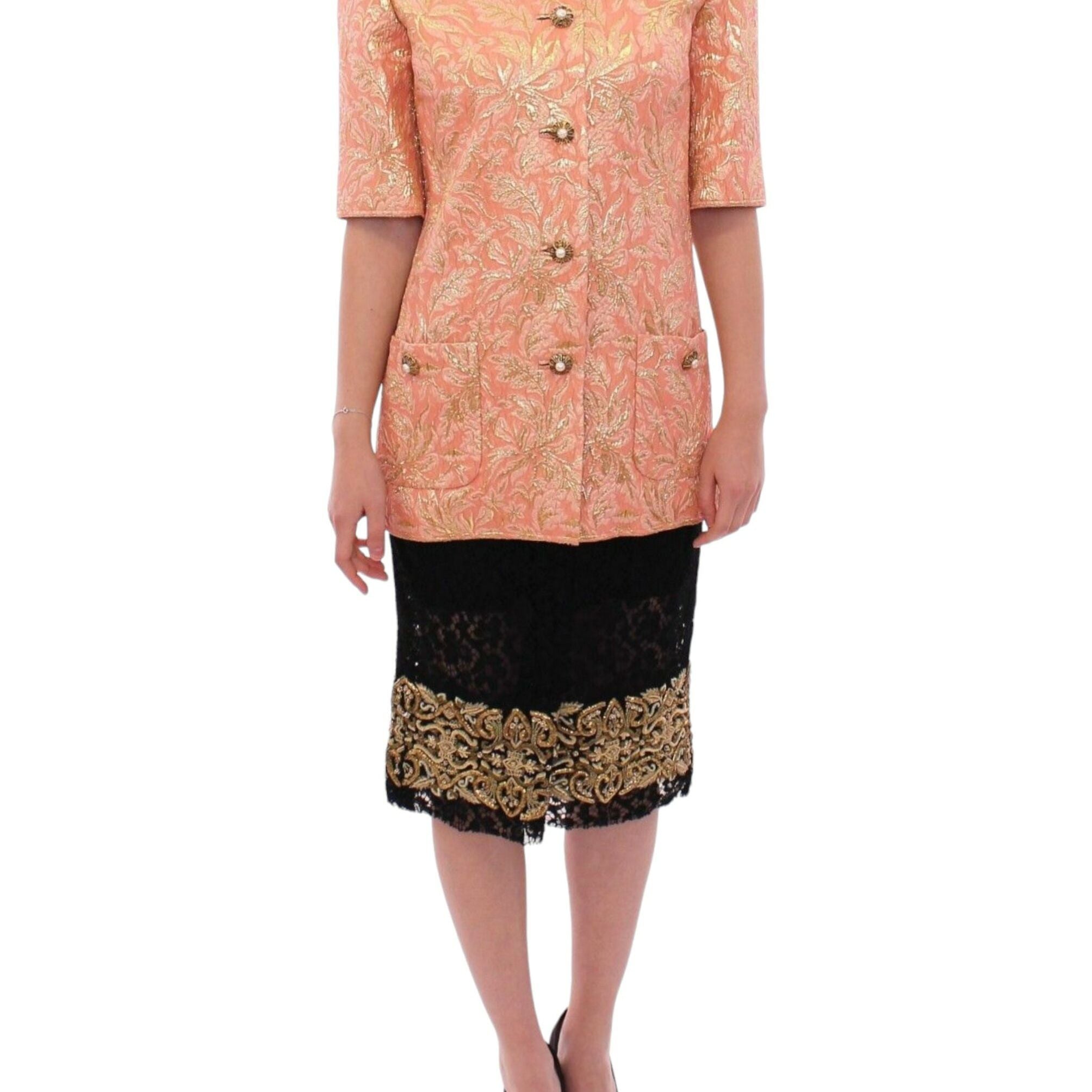 Dolce & Gabbana Pink Silk Brocade Crystal Jacket Coat