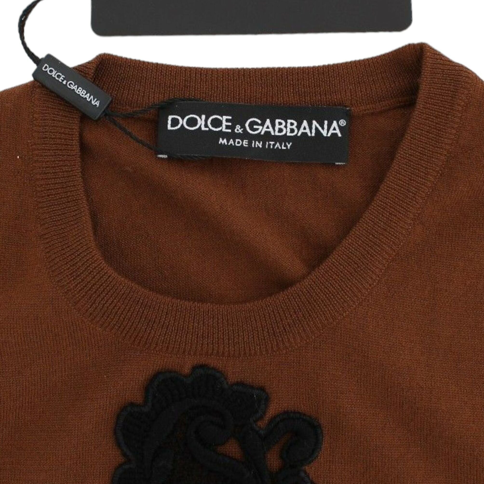 Dolce & Gabbana Brown Wool Black Lace Vest Sweater Top