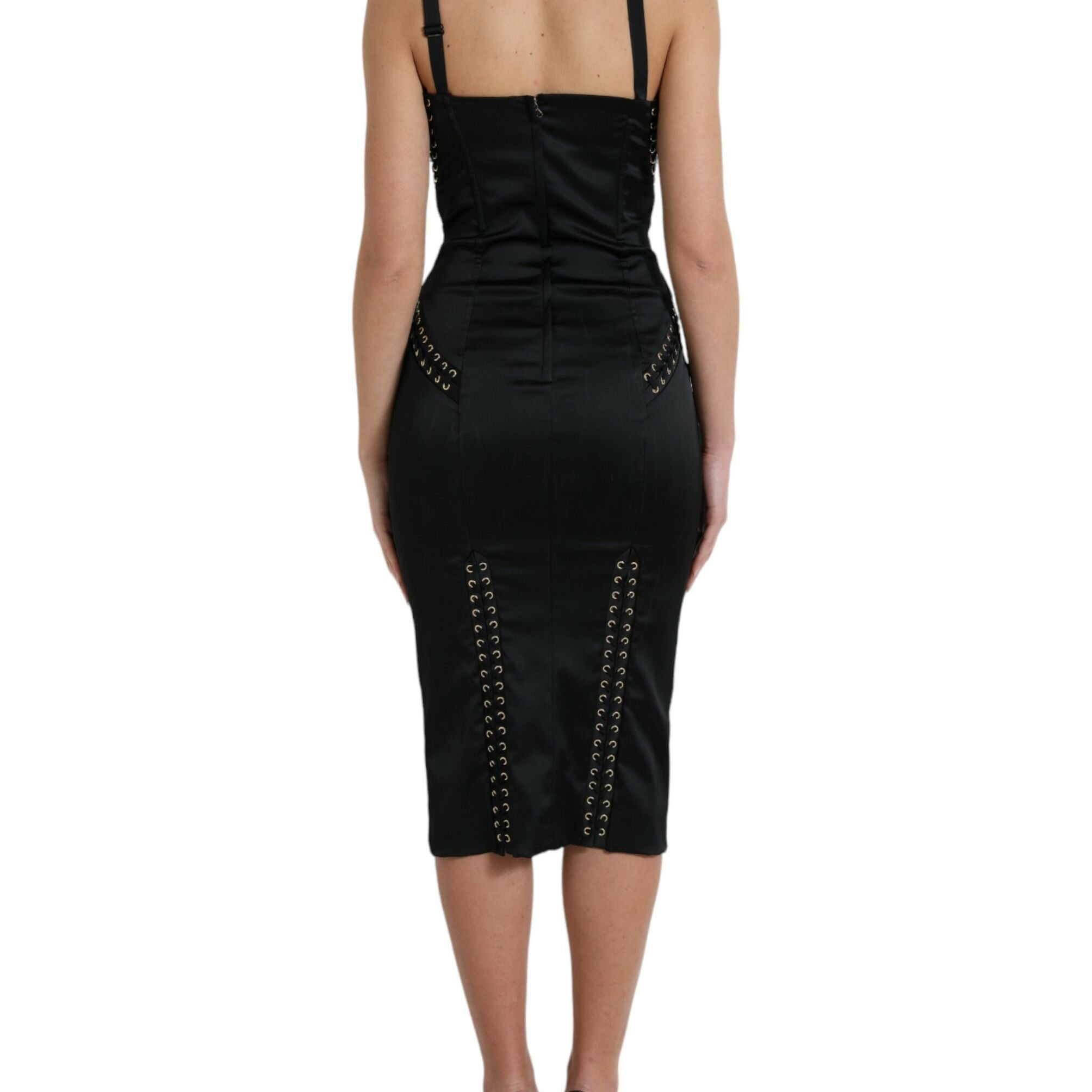 Dolce & Gabbana Black Bustier Corset Lace Bodycon Midi Dress