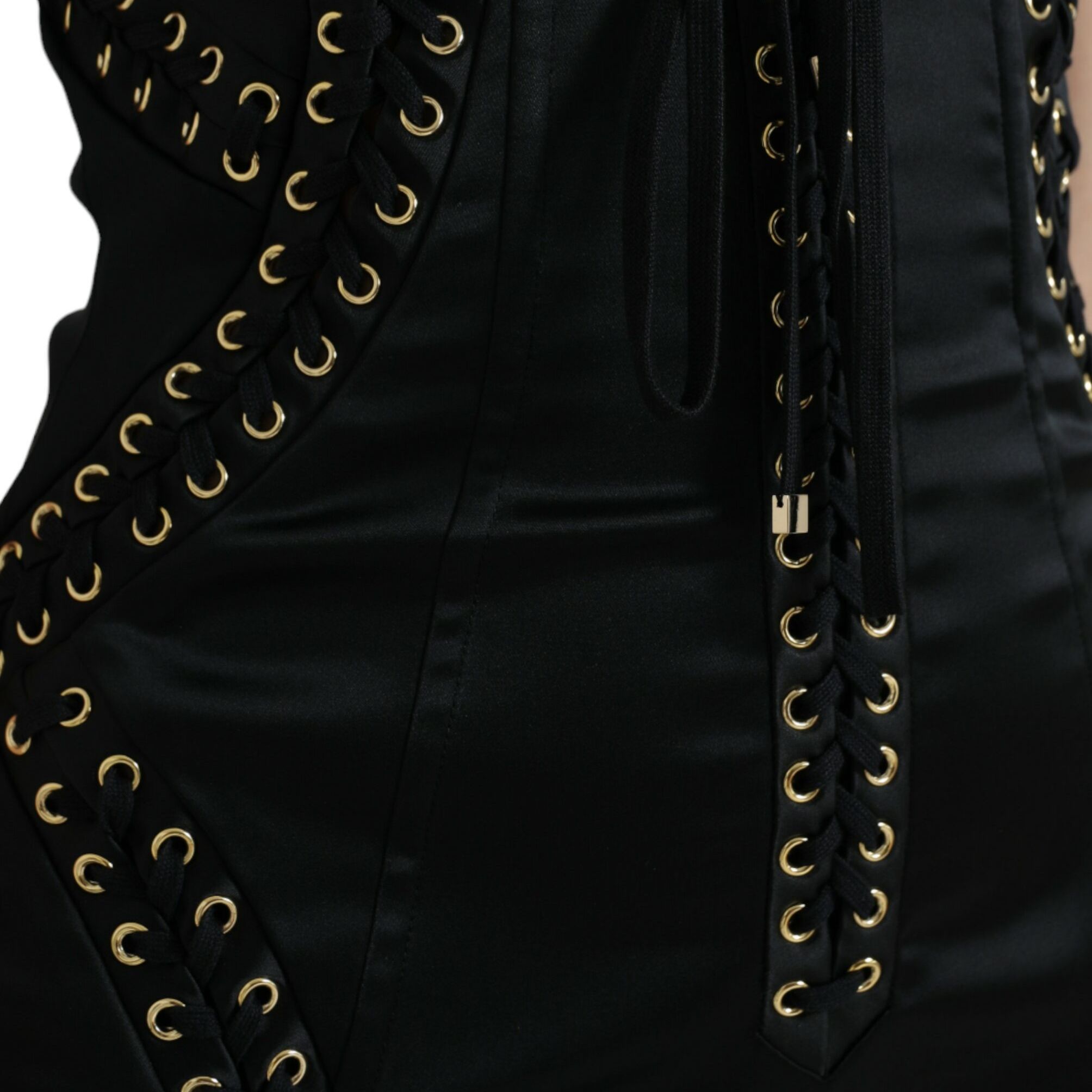 Dolce & Gabbana Black Bustier Corset Lace Bodycon Midi Dress
