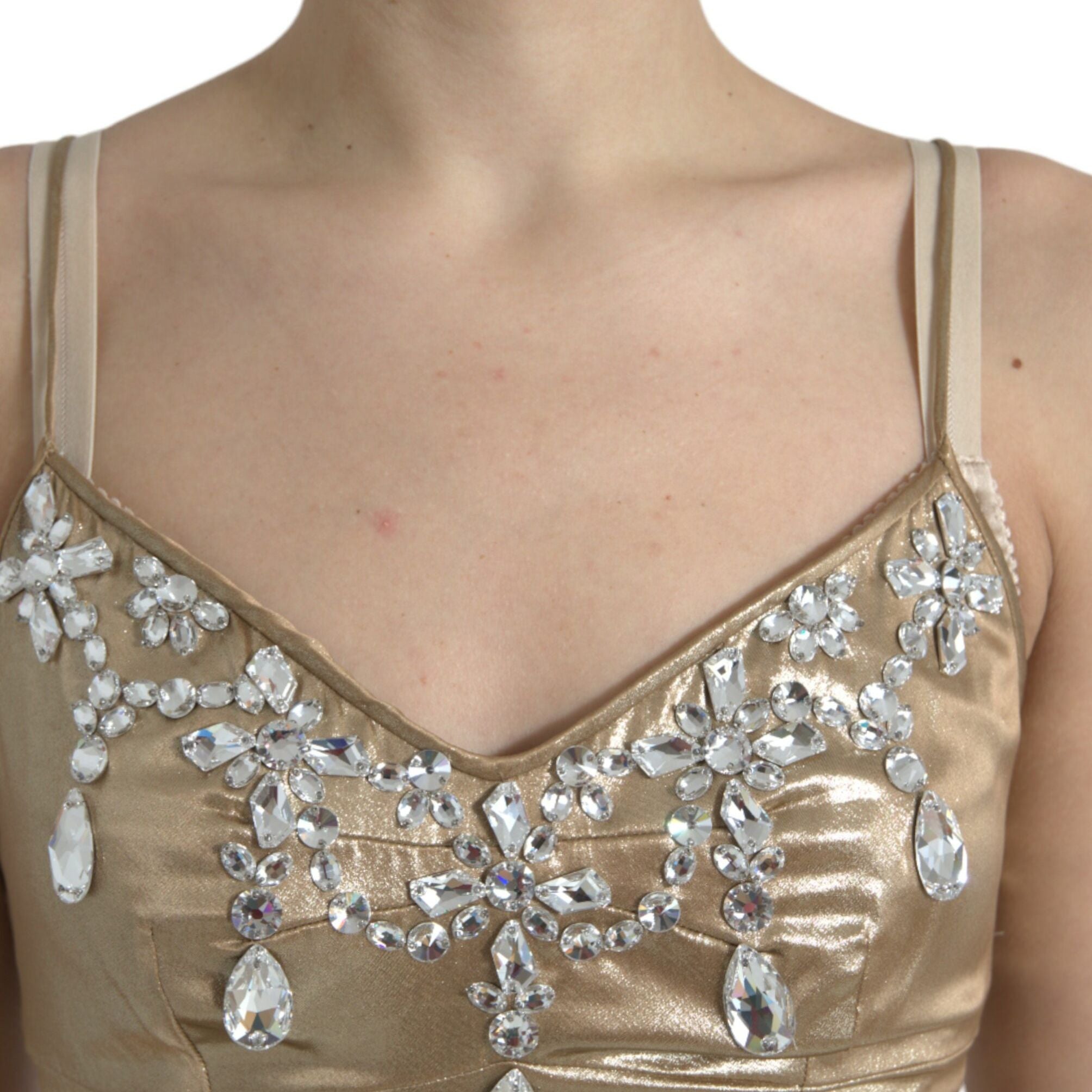 Dolce & Gabbana Metallic Gold Crystal Embellished Gown Dress