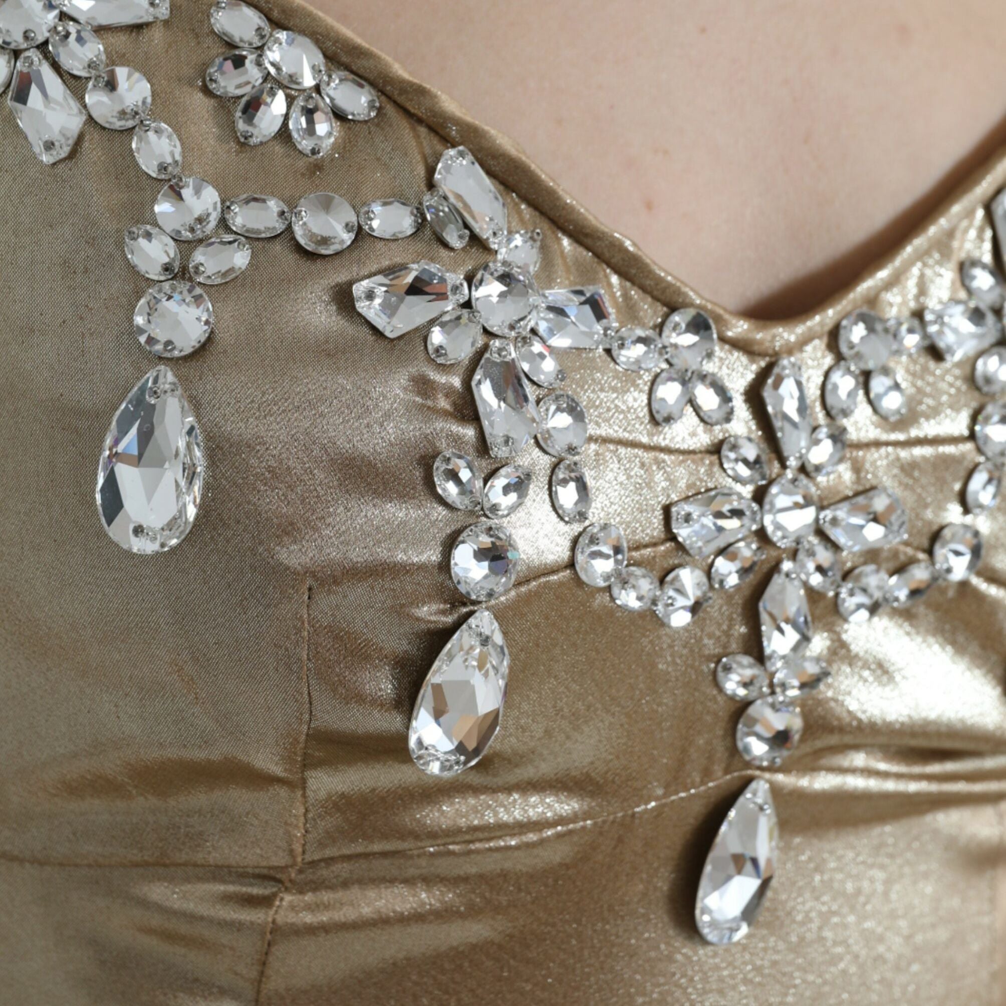Dolce & Gabbana Metallic Gold Crystal Embellished Gown Dress