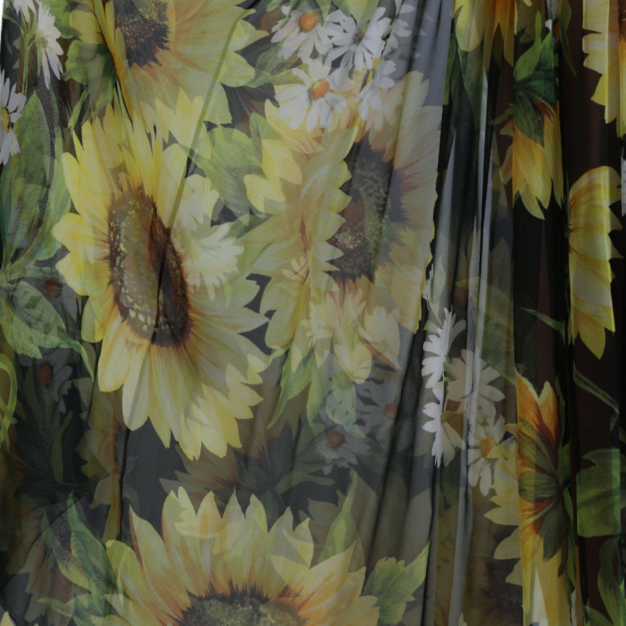 Dolce & Gabbana Black Sunflower A-line Pleated Maxi Dress
