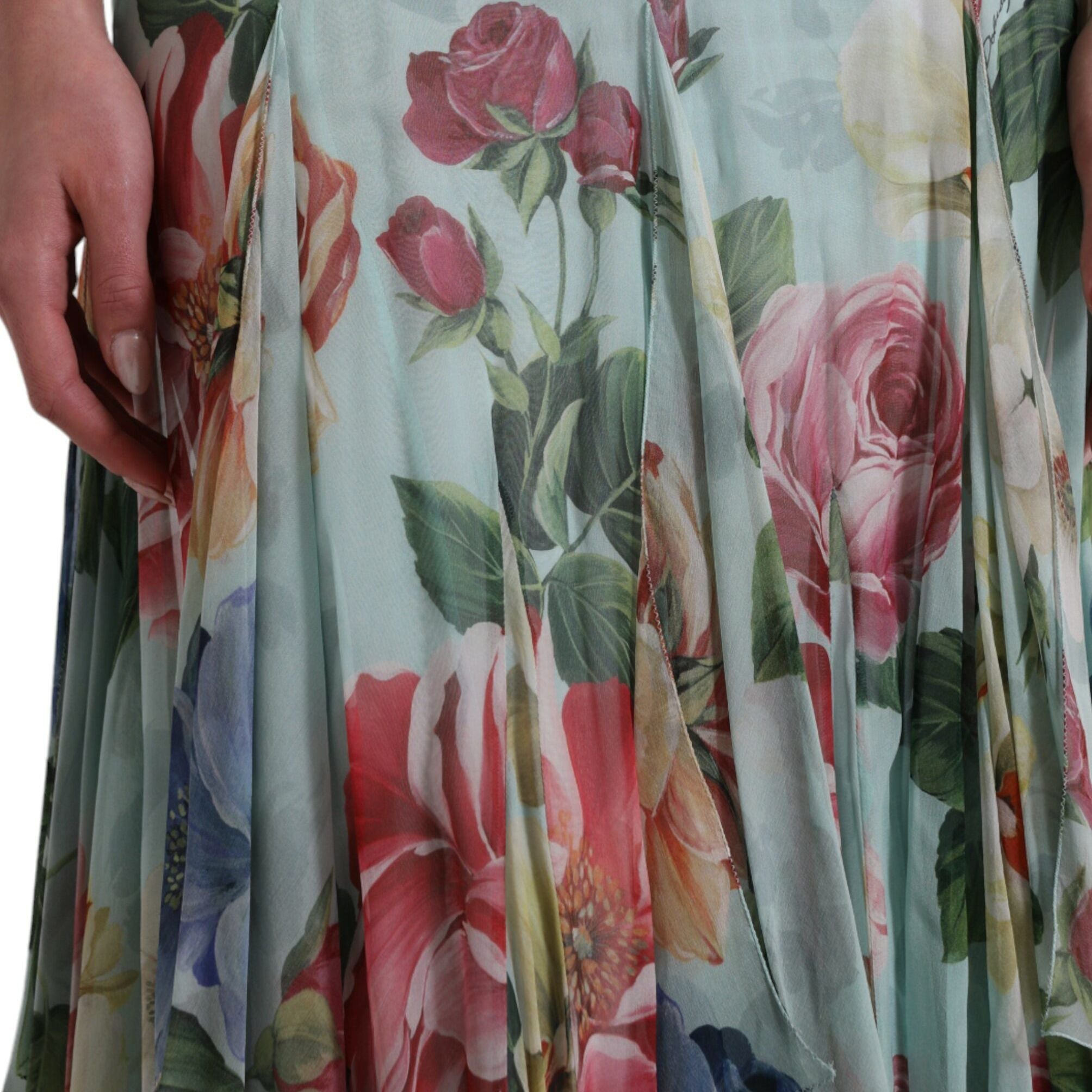 Dolce & Gabbana Blue Floral Print Tiered Long Maxi Dress