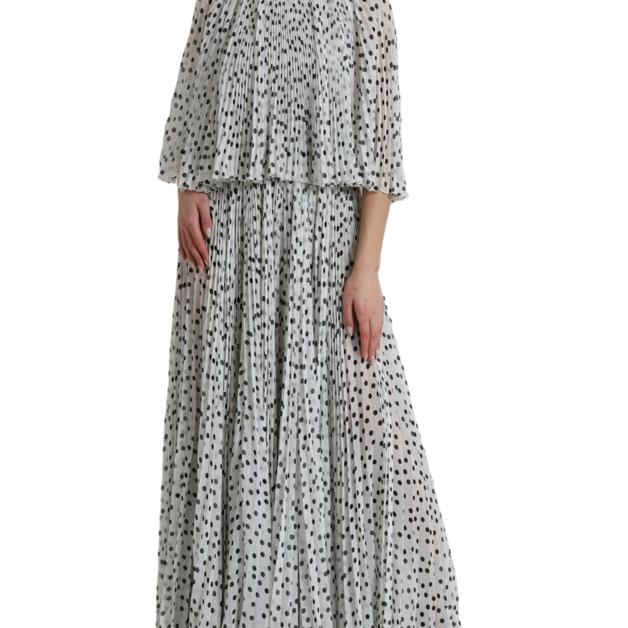 Dolce & Gabbana White Polka Dot A-line Pleated Maxi Dress