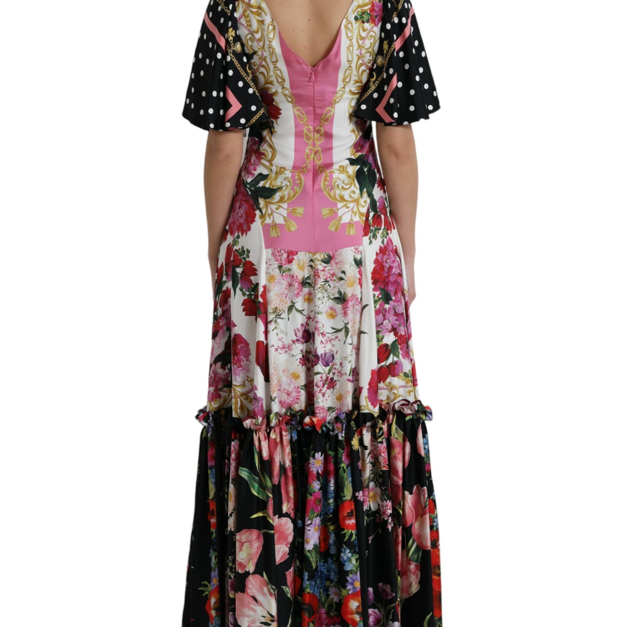 Dolce & Gabbana Multicolor Floral Print Silk Twill Gown Dress