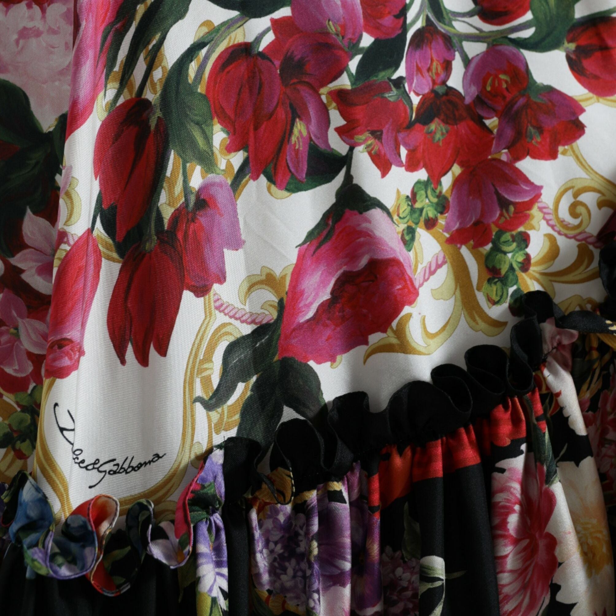 Dolce & Gabbana Multicolor Floral Print Silk Twill Gown Dress