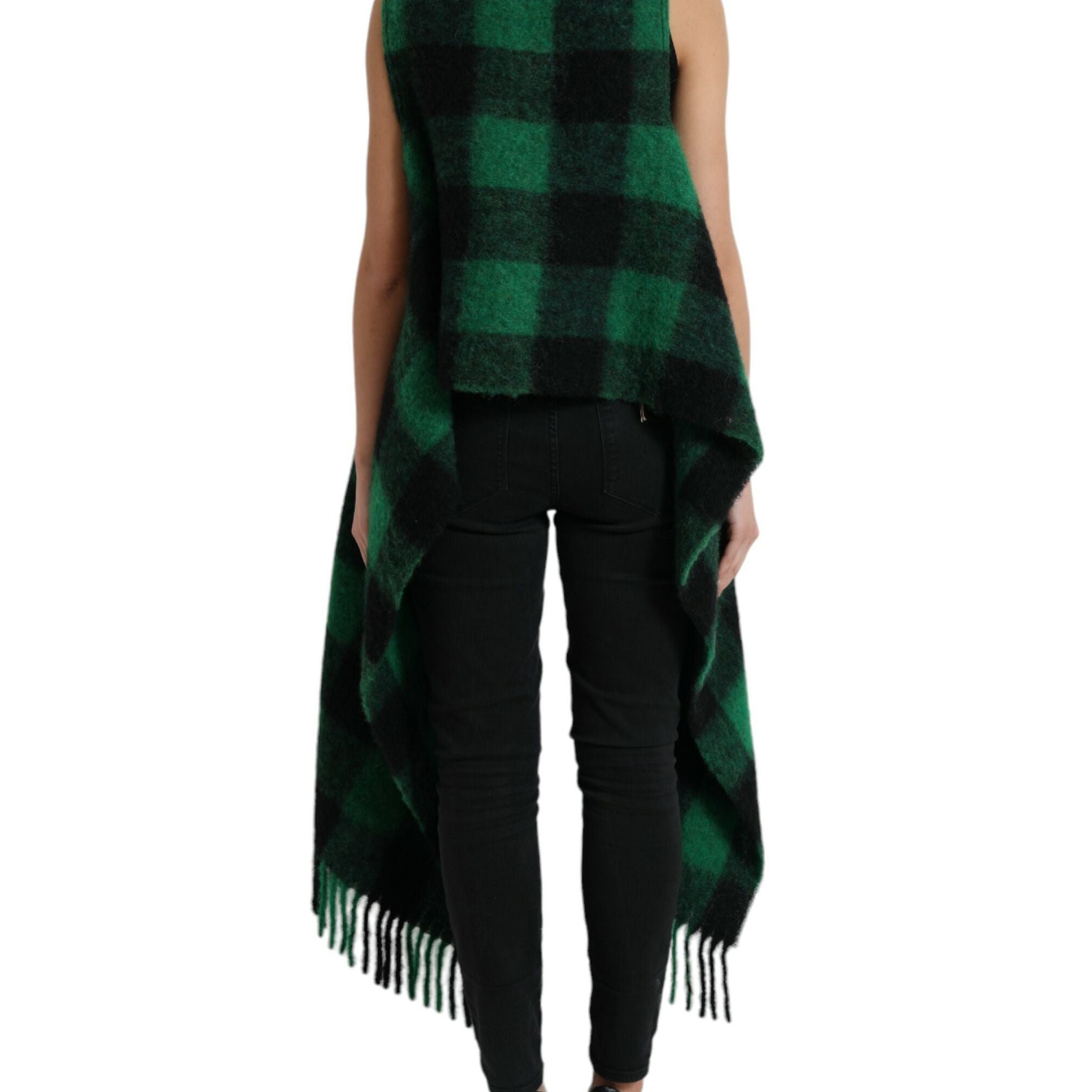 Dolce & Gabbana Black Green Buffalo Check Poncho Coat Jacket