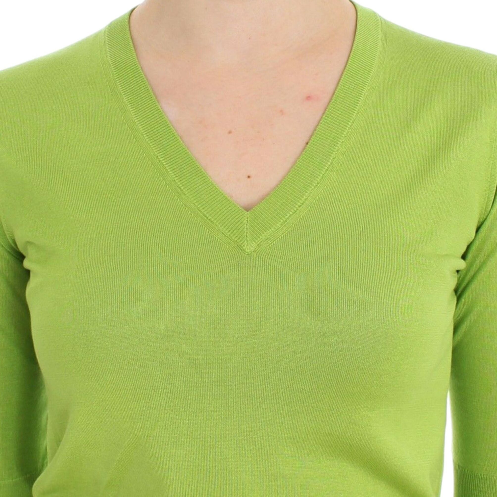 Dolce & Gabbana Green Wool V-neck Pullover Sweater Top
