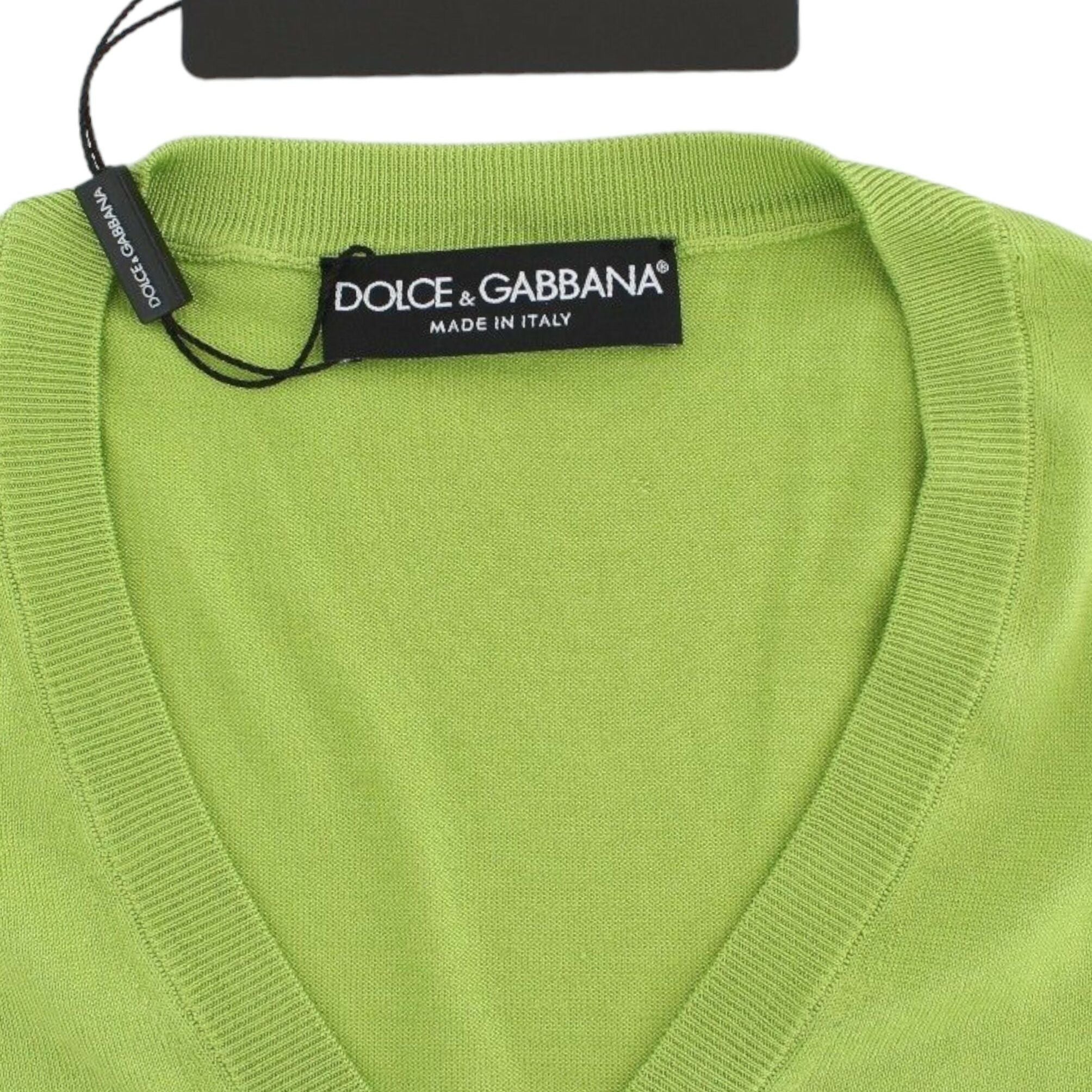 Dolce & Gabbana Green Wool V-neck Pullover Sweater Top