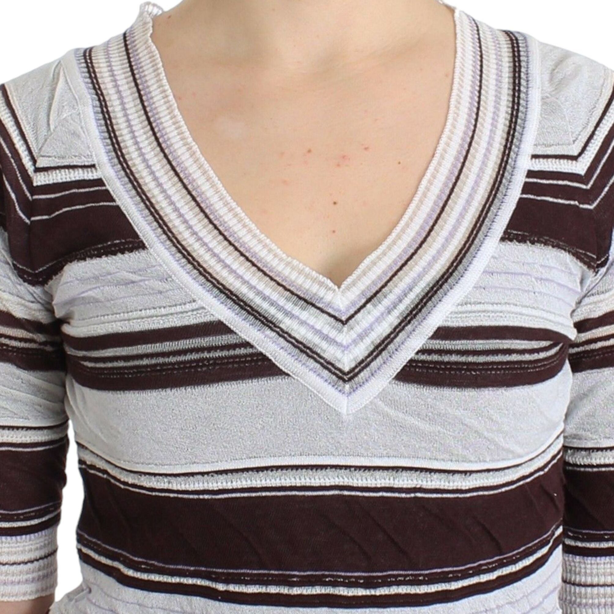 Ermanno Scervino Striped Lace V-Neck Short Sleeve Top Sweater