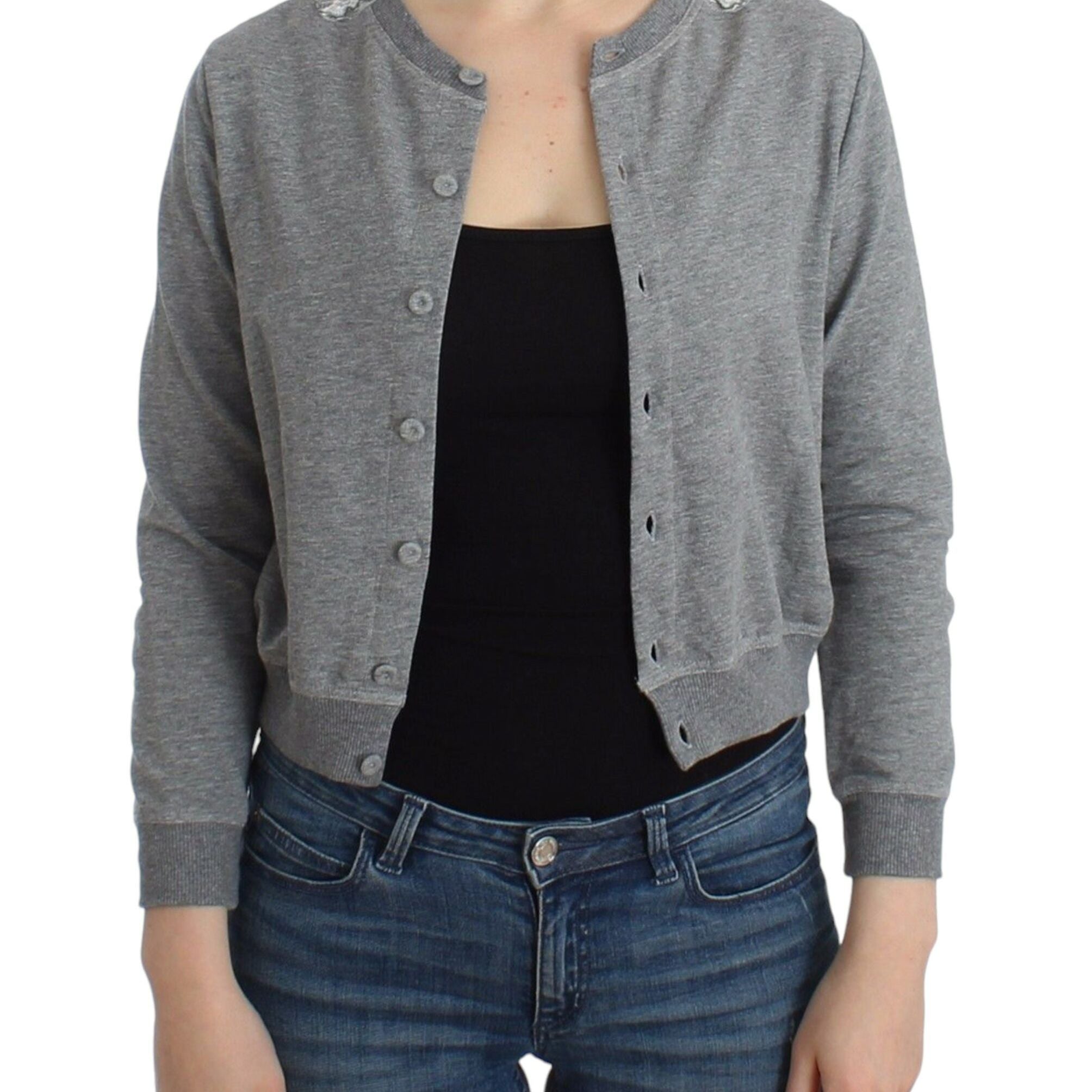 Ermanno Scervino Lingerie Gray Lace Sweater Cardigan Top