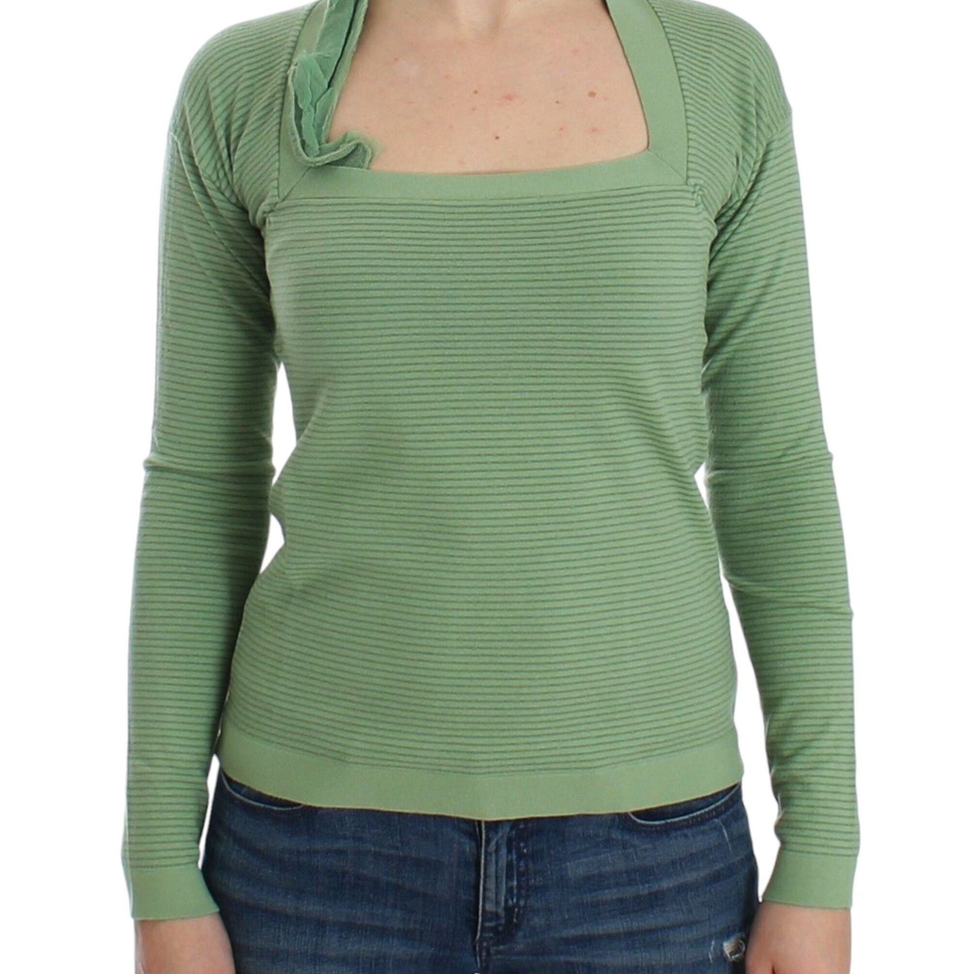 Ermanno Scervino Green Wool Blend Striped Long Sleeve Sweater