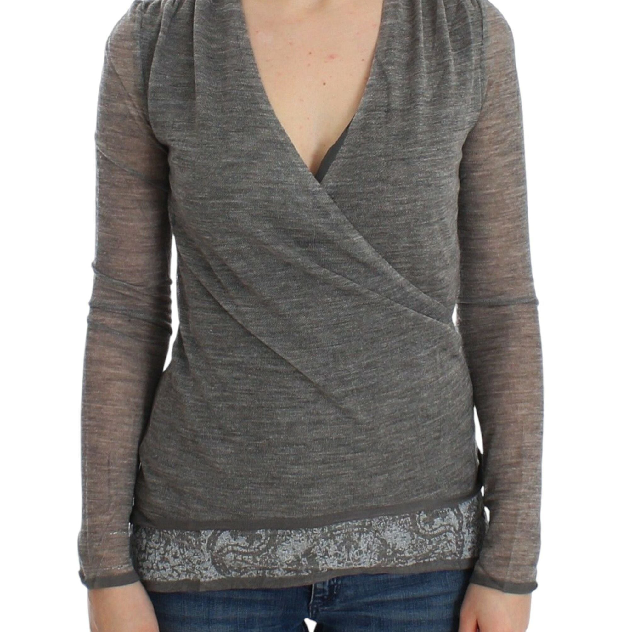 Ermanno Scervino Gray Wool Blend Stretch Long Sleeve Sweater