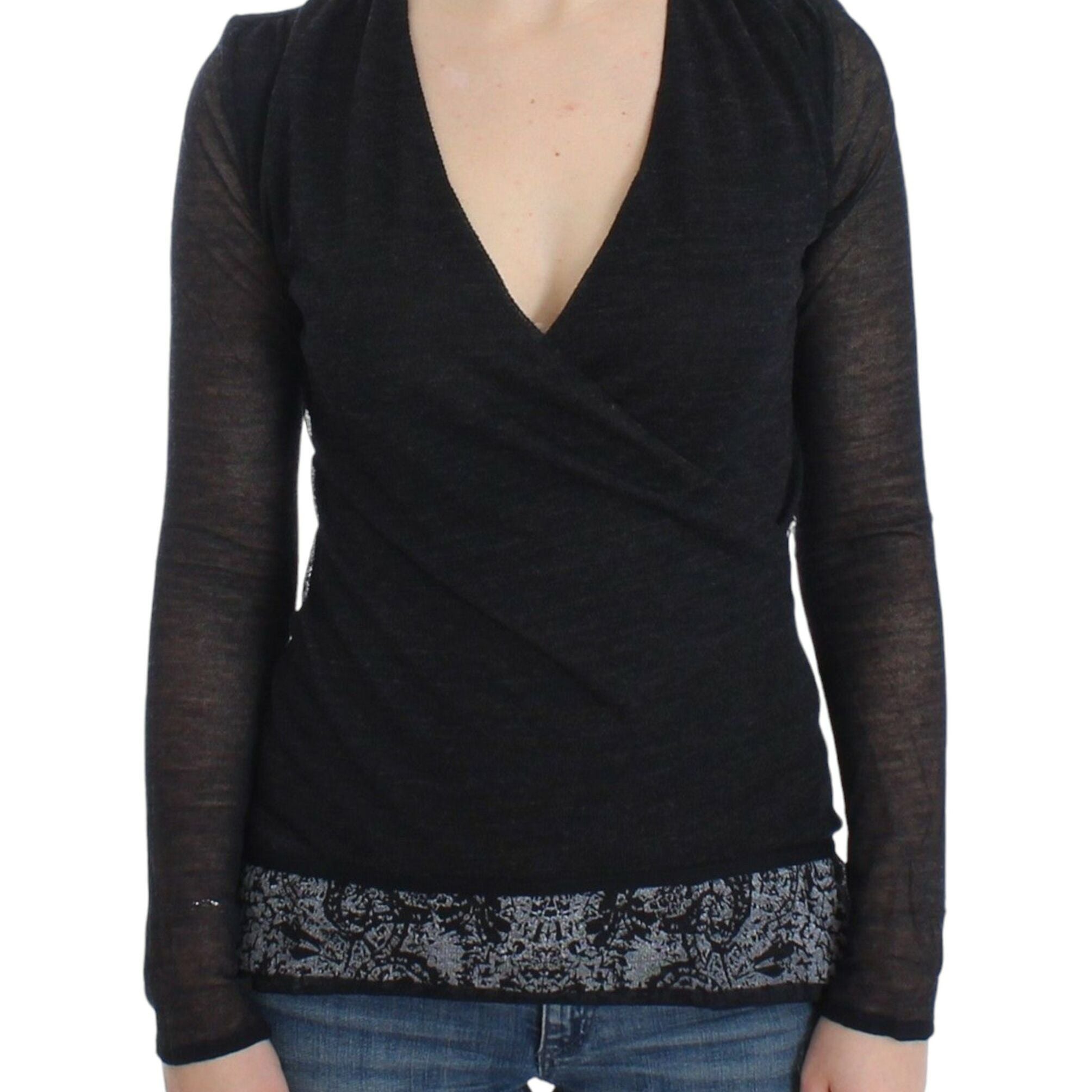 Ermanno Scervino Black Wool Blend Stretch Long Sleeve Sweater