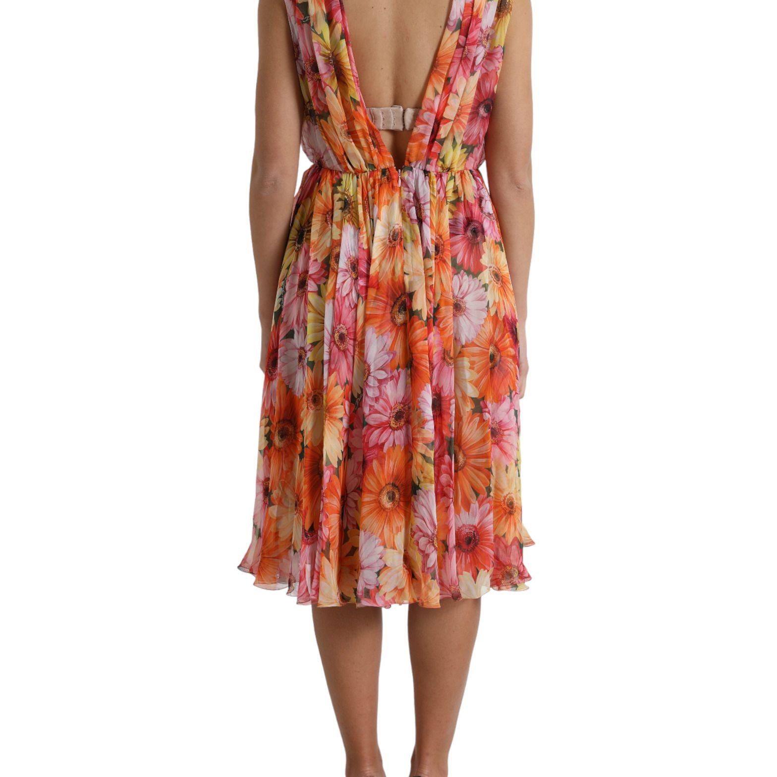 Dolce & Gabbana Multicolor Sunflower Print Silk Midi Dress