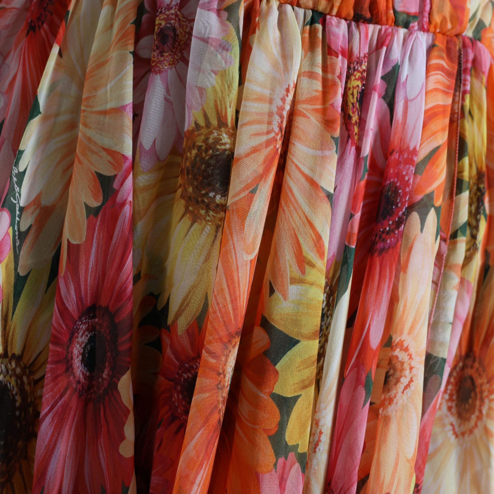 Dolce & Gabbana Multicolor Sunflower Print Silk Midi Dress