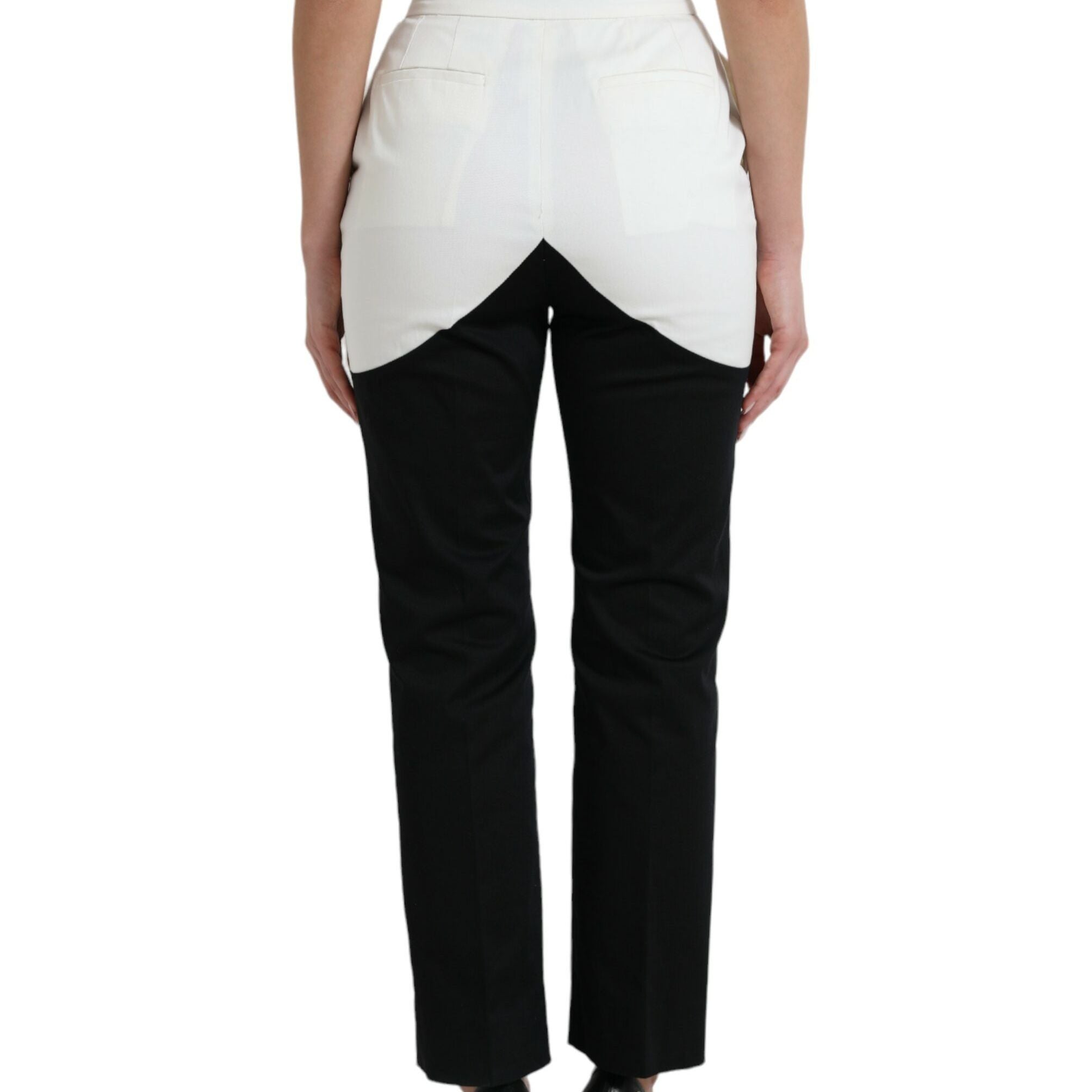 Dolce & Gabbana Black White Cotton Cut Out Waist Tapered Pants