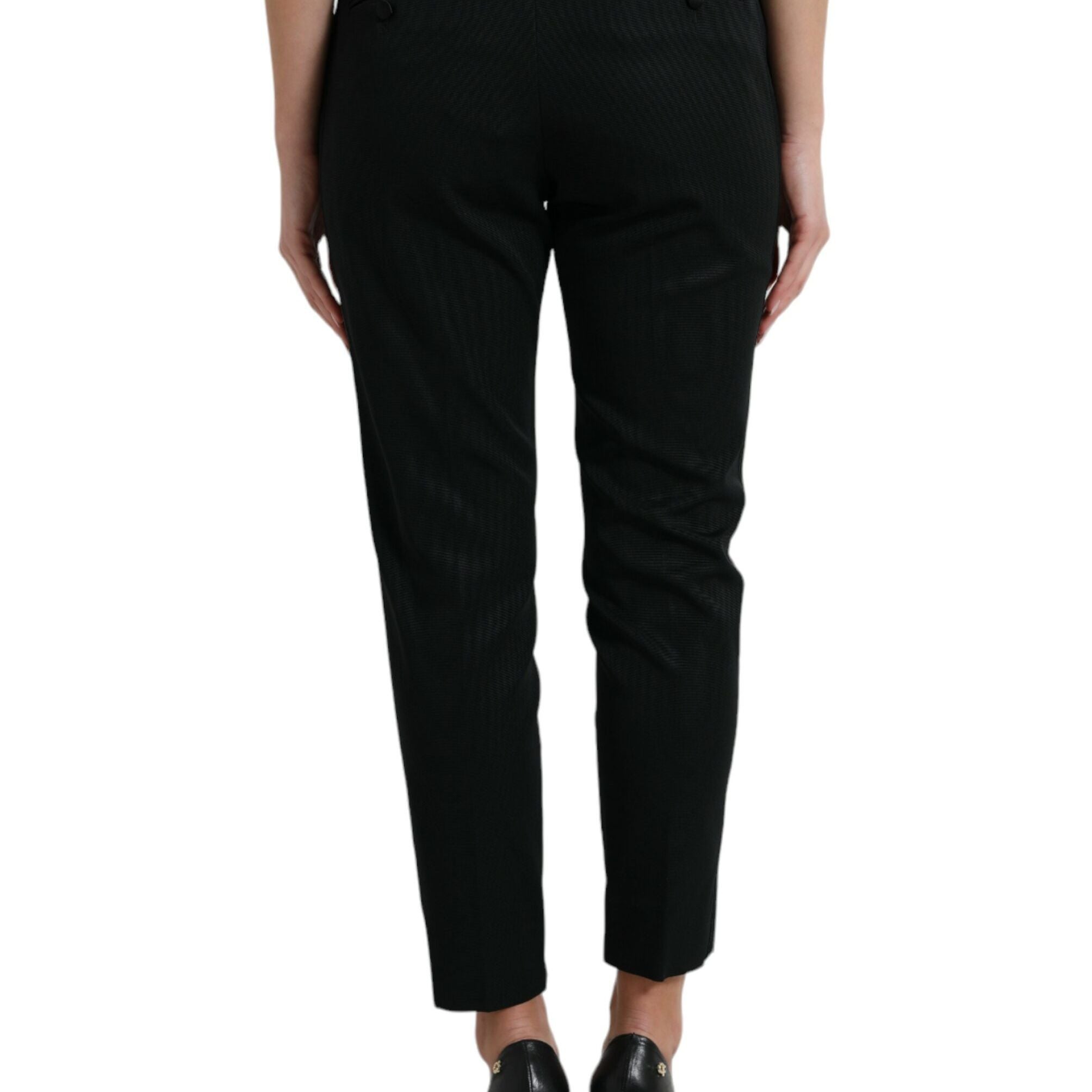 Dolce & Gabbana Black Wool High Waist Cropped Tapered Pants