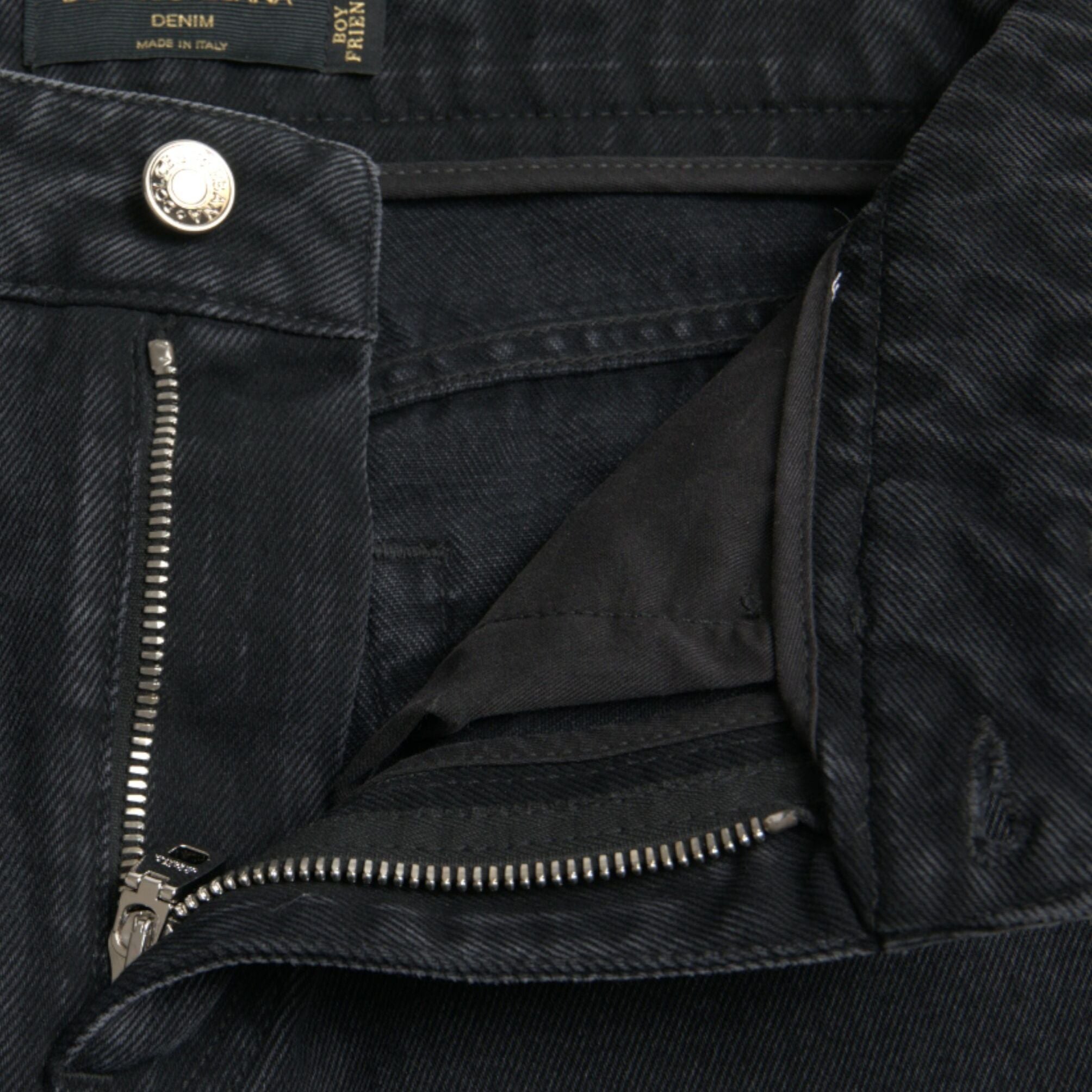 Dolce & Gabbana Black Cotton High Waist Tattered Denim Jeans