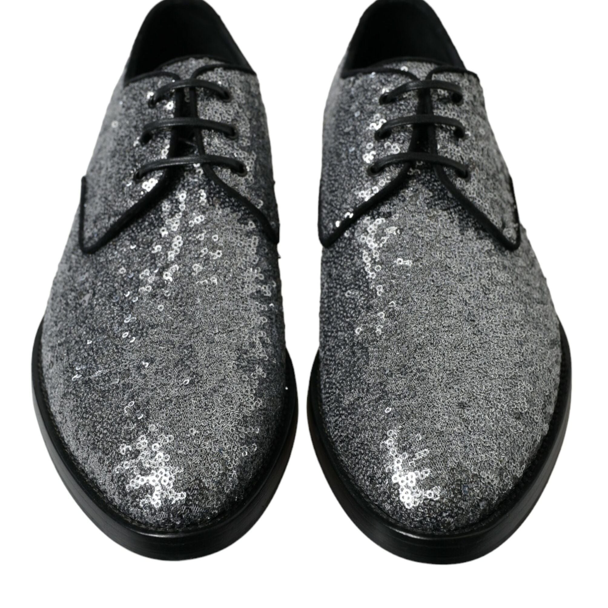 Dolce & Gabbana Silver Sequined Lace Up Men Derby Dress Shoes