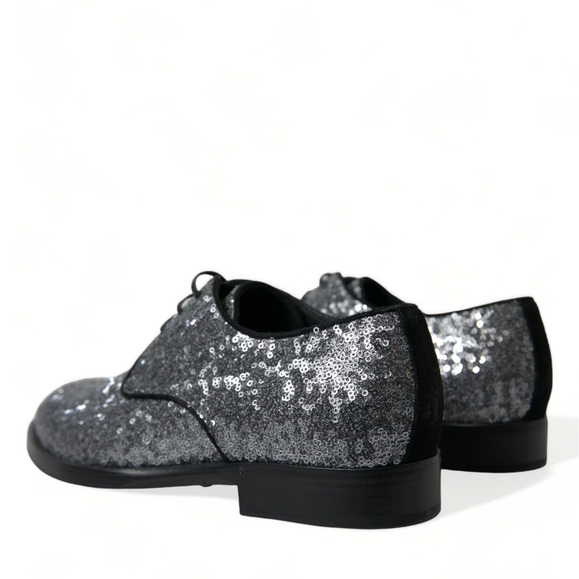 Dolce & Gabbana Silver Sequined Lace Up Men Derby Dress Shoes