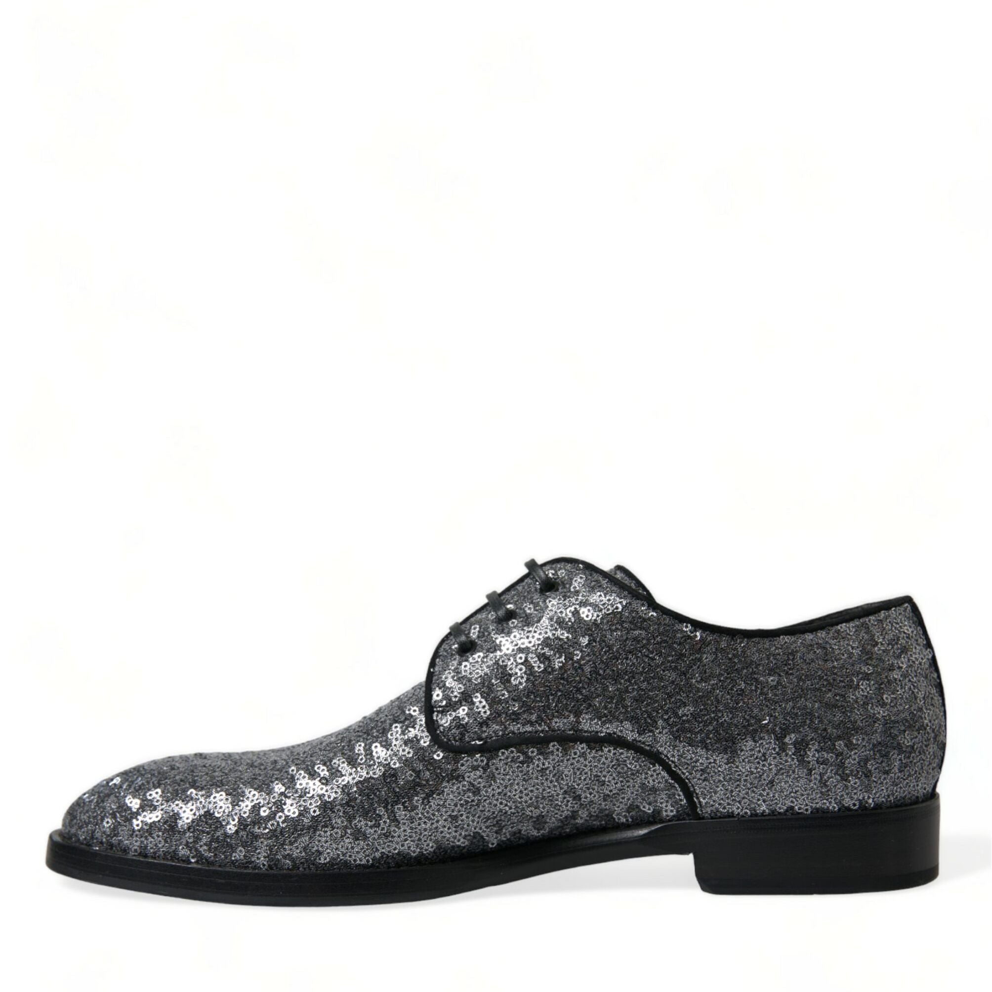 Dolce & Gabbana Silver Sequined Lace Up Men Derby Dress Shoes