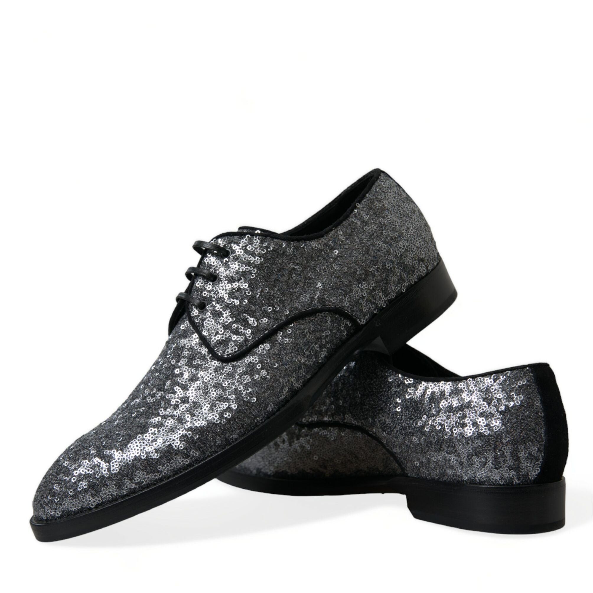 Dolce & Gabbana Silver Sequined Lace Up Men Derby Dress Shoes