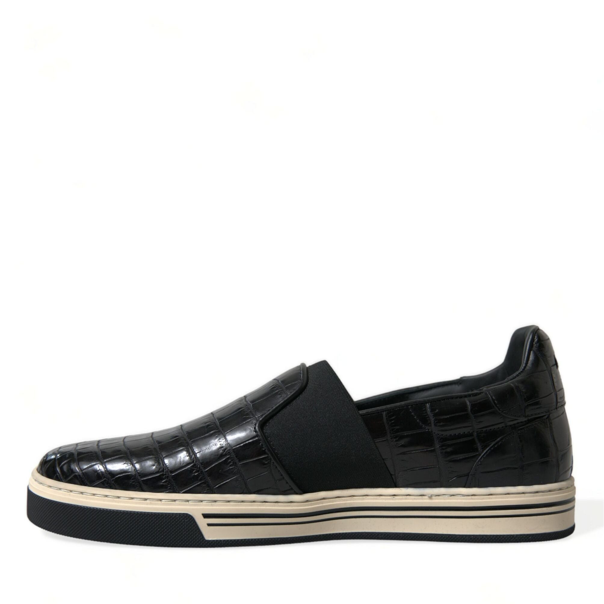 Dolce & Gabbana Black Croc Exotic Leather Sneakers Shoes