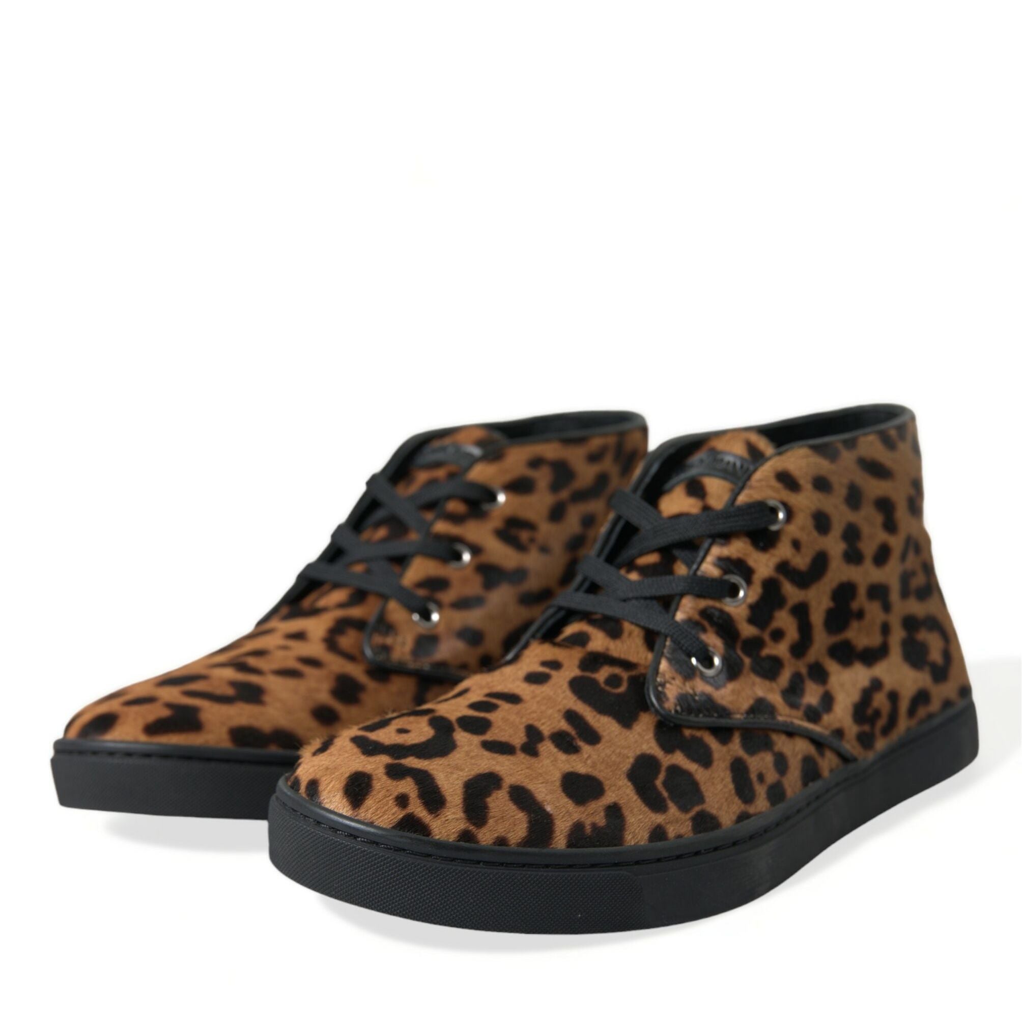 Dolce & Gabbana Brown Leopard Pony Hair Leather Sneakers Shoes