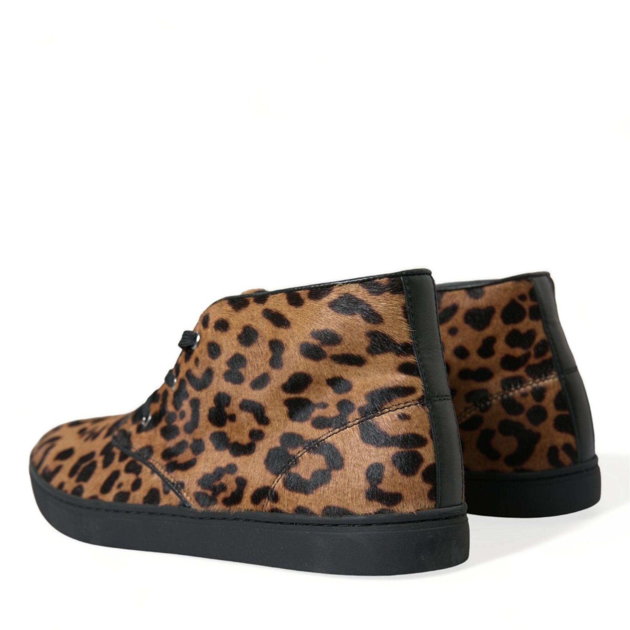 Dolce & Gabbana Brown Leopard Pony Hair Leather Sneakers Shoes