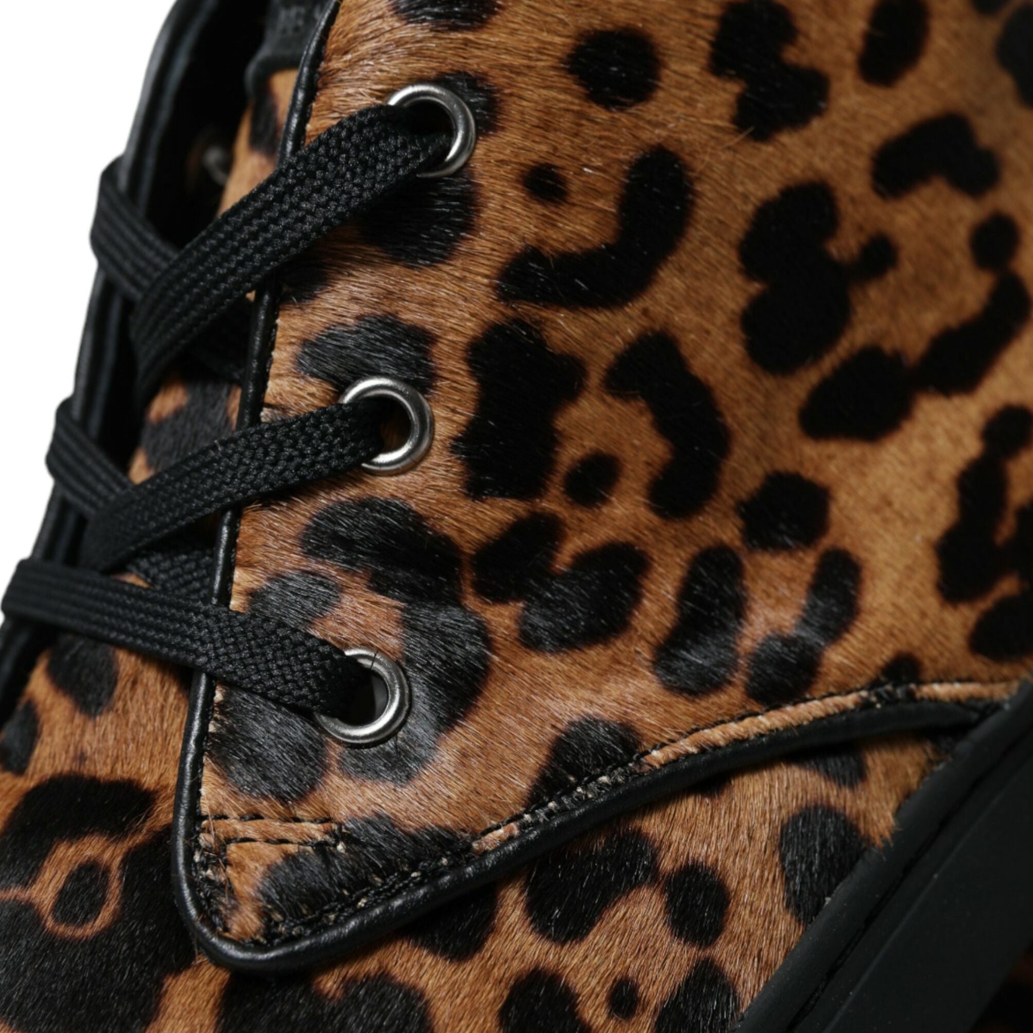 Dolce & Gabbana Brown Leopard Pony Hair Leather Sneakers Shoes
