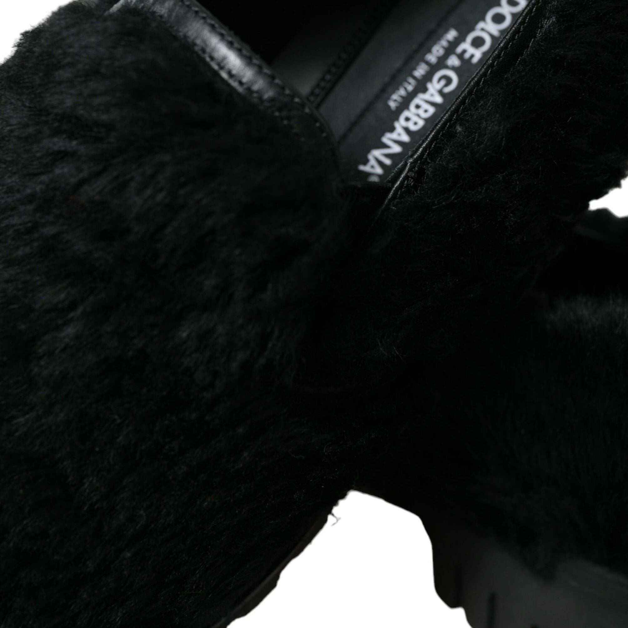 Dolce & Gabbana Black Fur Leather Slippers Dress Shoes