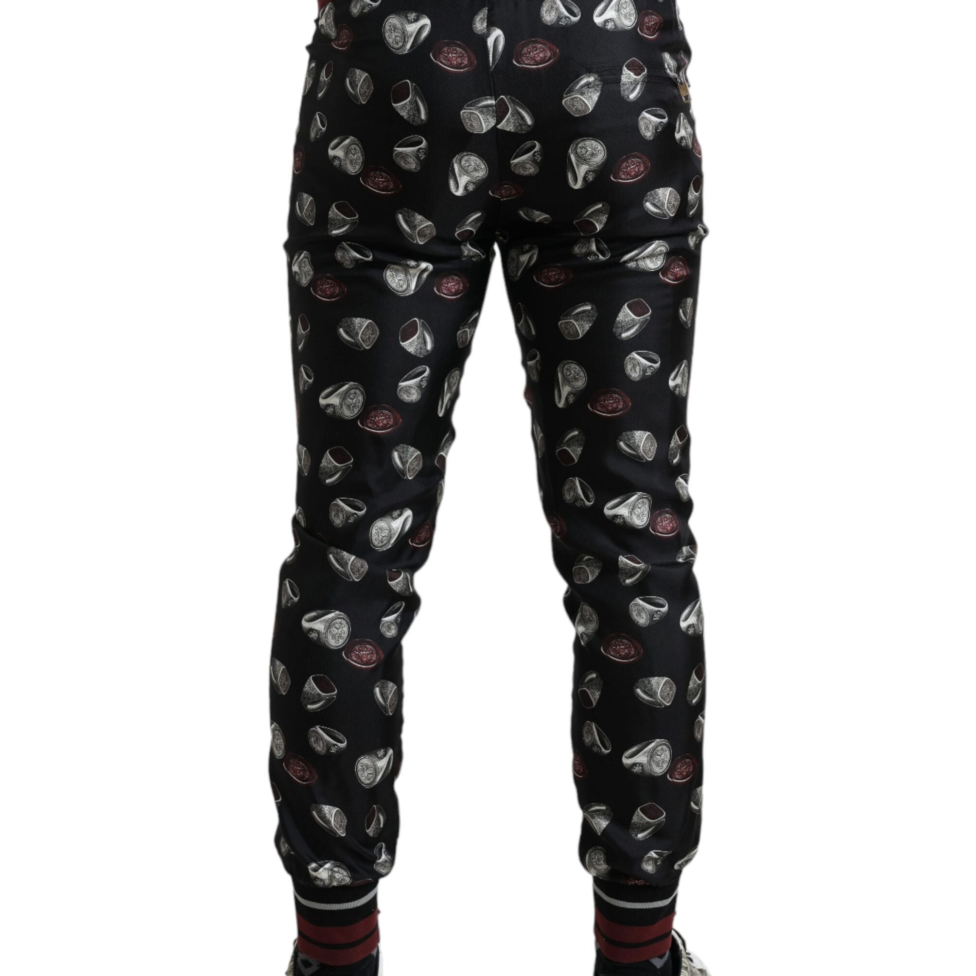 Dolce & Gabbana Black Ring Silk Jogging Trousers Pants