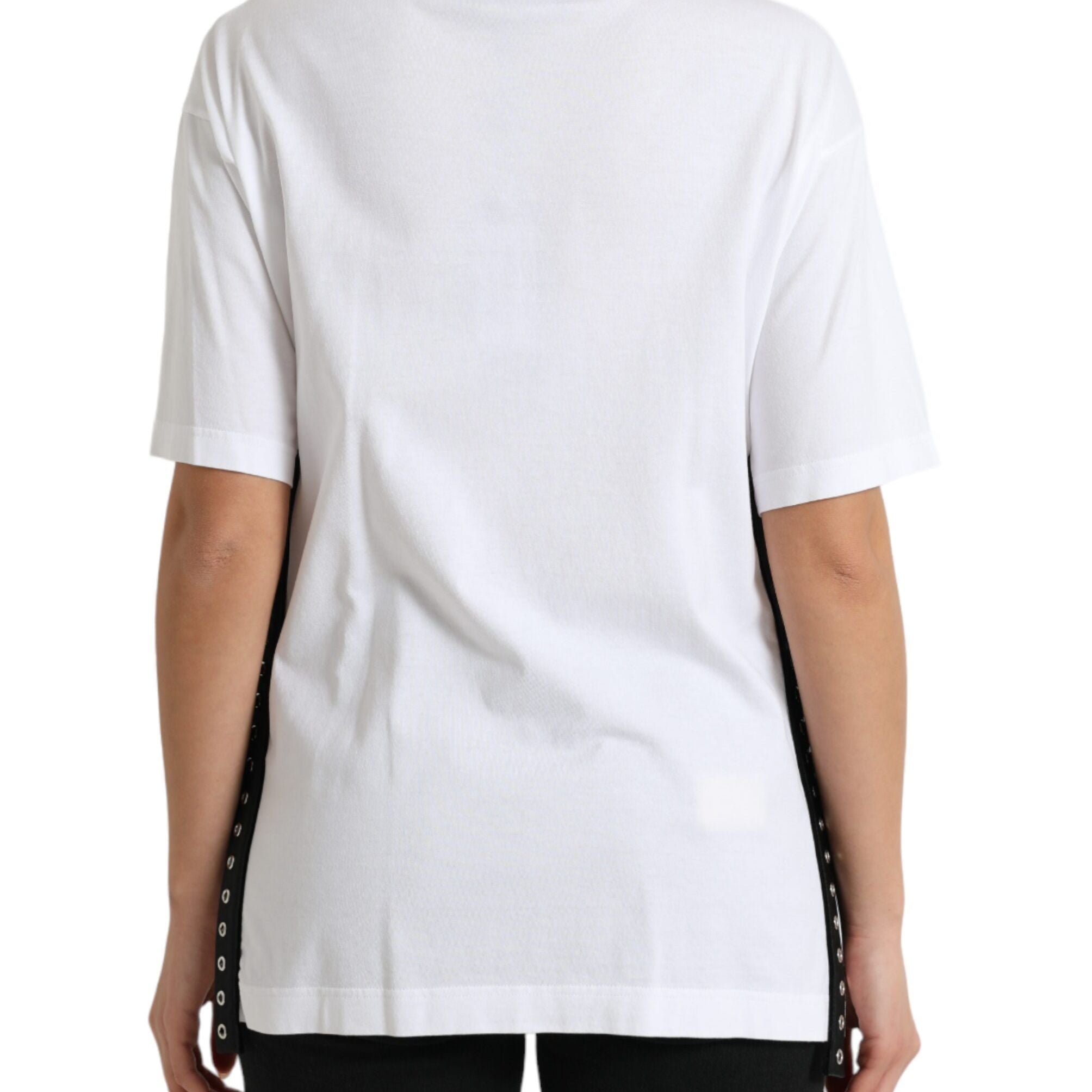 Dolce & Gabbana White Slogan Print Lacing Detailed T-shirt
