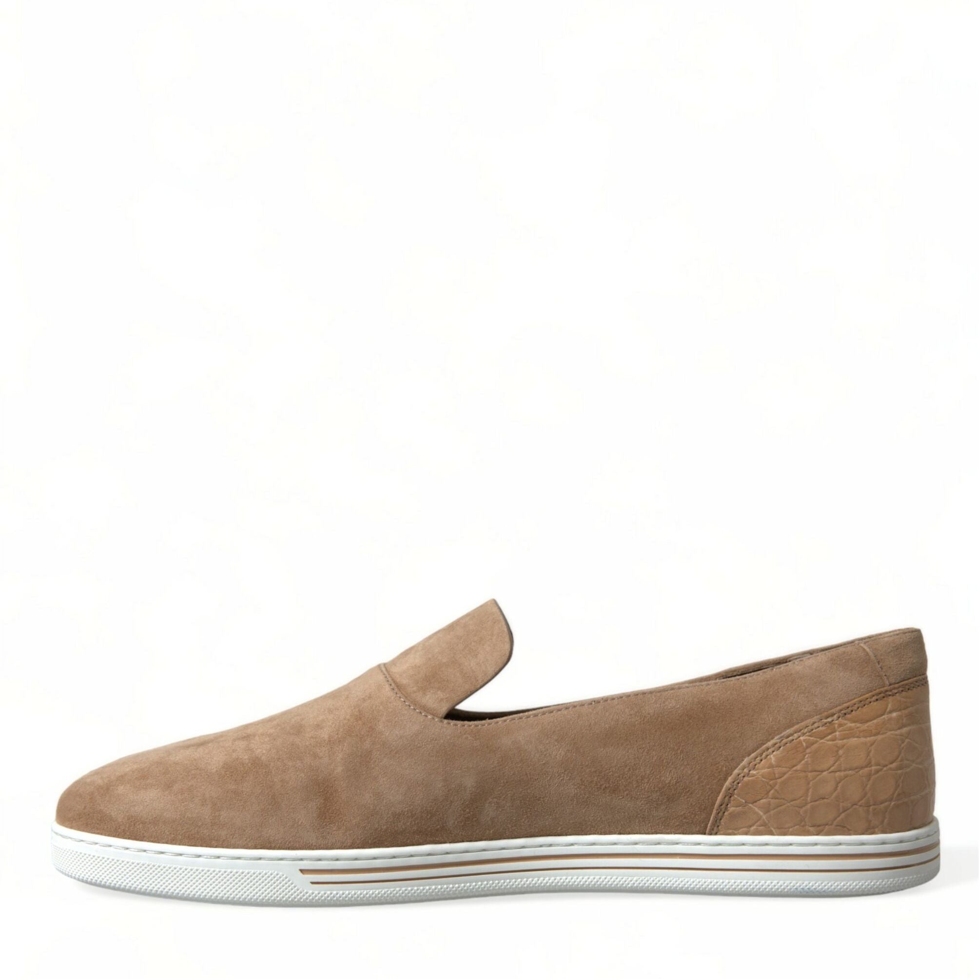 Dolce & Gabbana Beige Suede Caiman Men Loafers Slippers Shoes