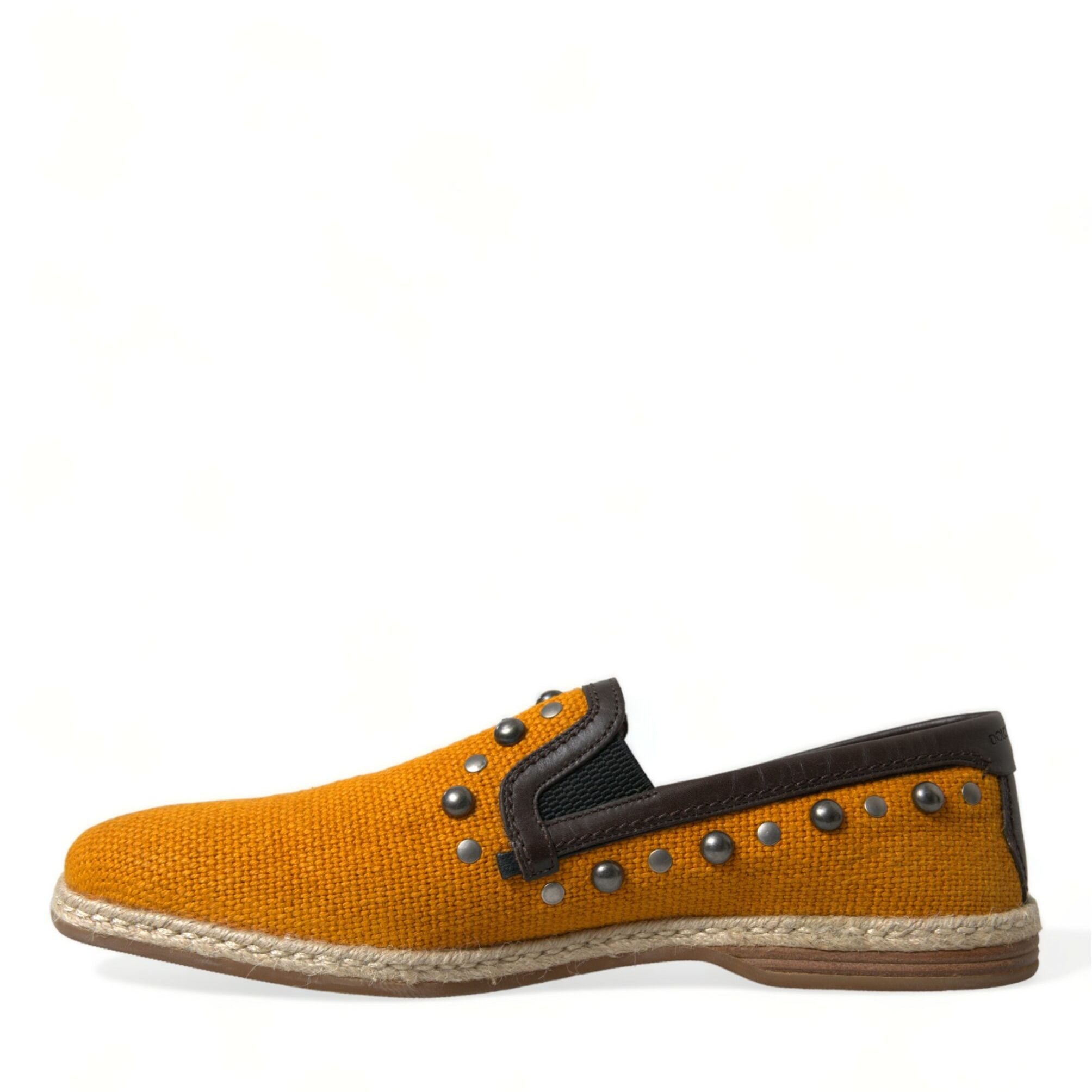 Dolce & Gabbana Orange Linen Leather Studded Loafers Shoes