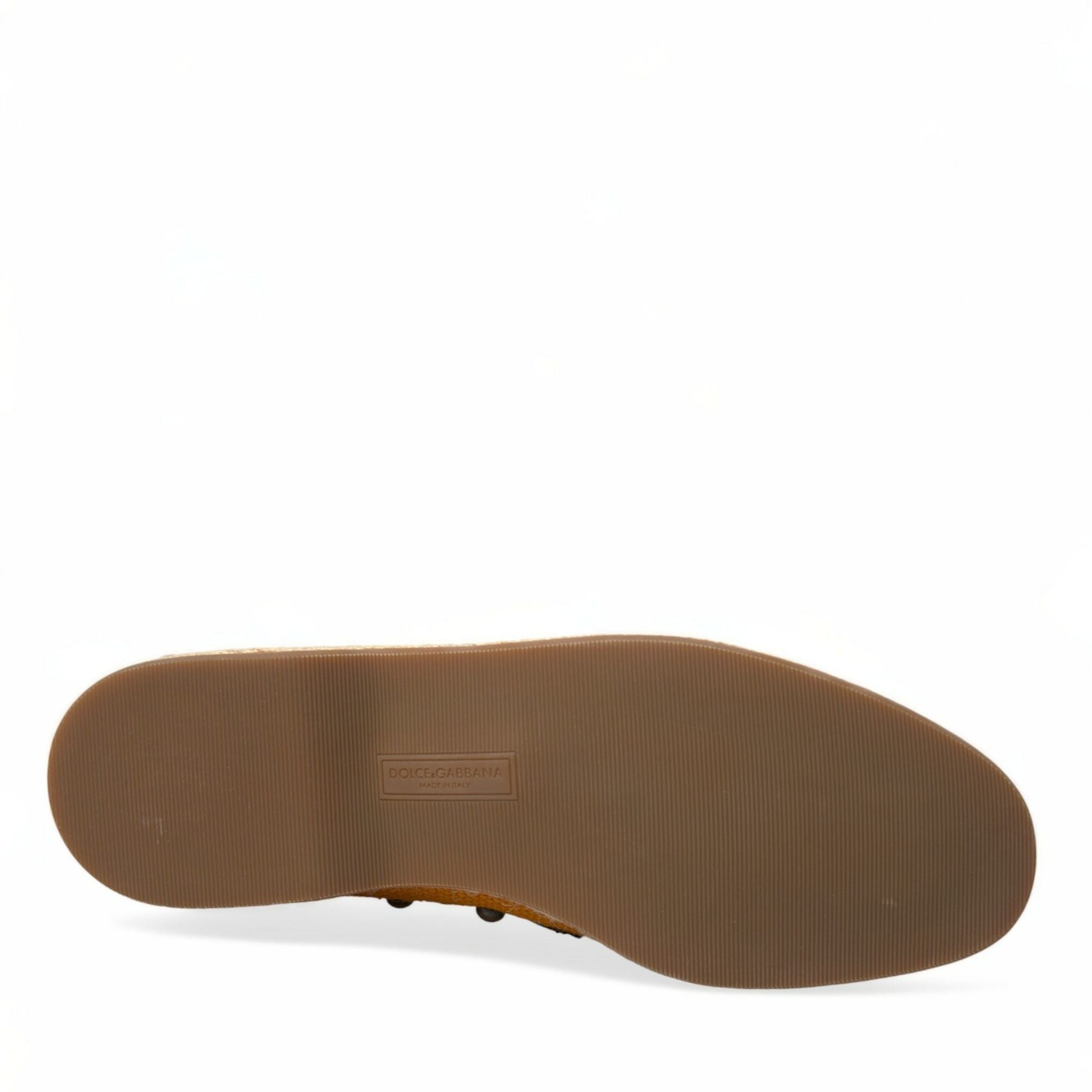 Dolce & Gabbana Orange Linen Leather Studded Loafers Shoes