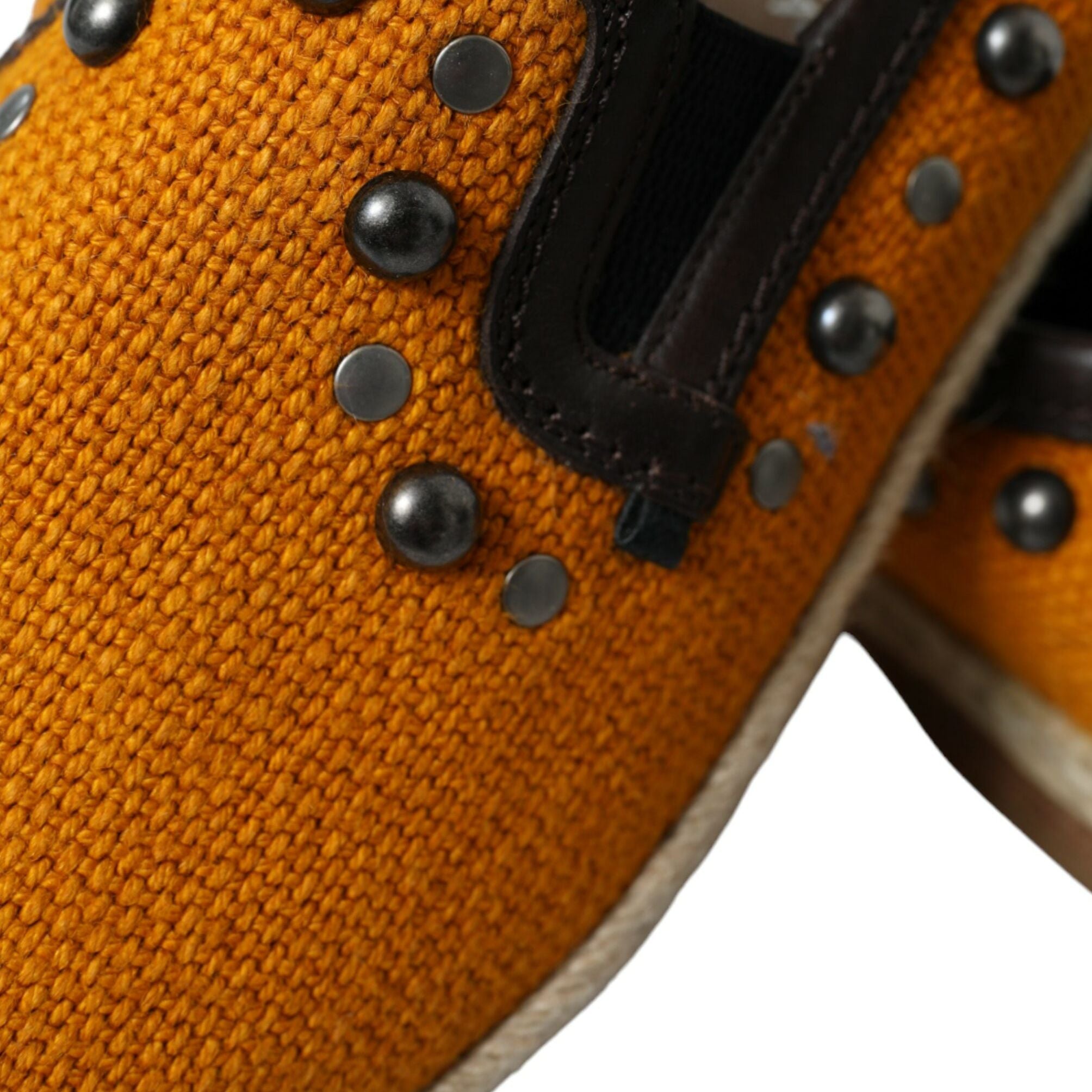 Dolce & Gabbana Orange Linen Leather Studded Loafers Shoes