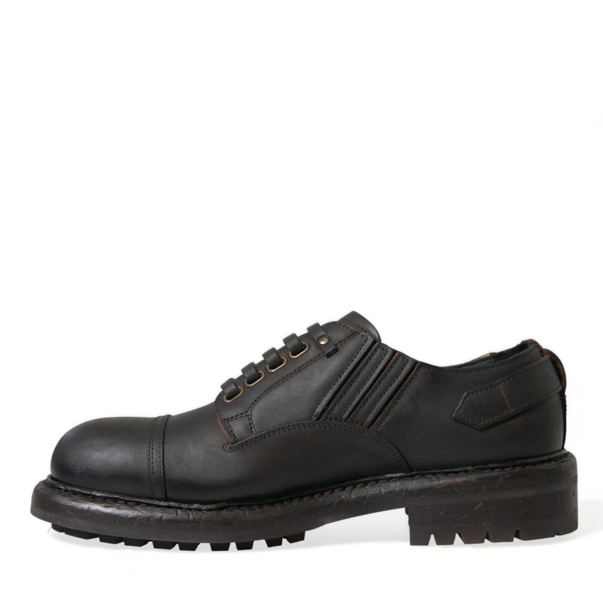 Dolce & Gabbana Brown Leather Lace Up Derby Men Dress Shoes