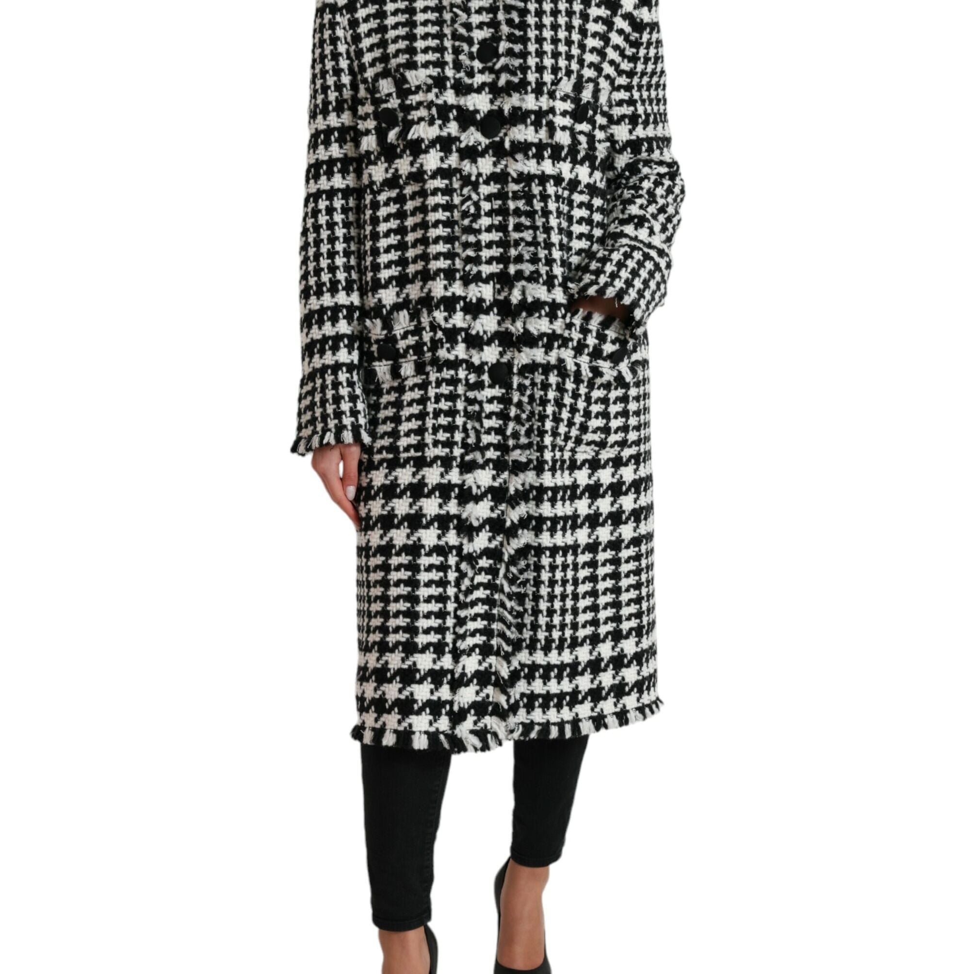 Dolce & Gabbana Black White Houndstooth Trench Coat Jacket