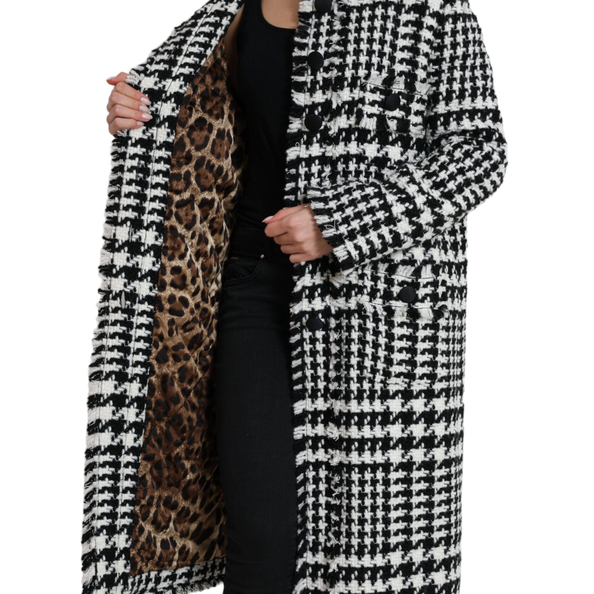 Dolce & Gabbana Black White Houndstooth Trench Coat Jacket