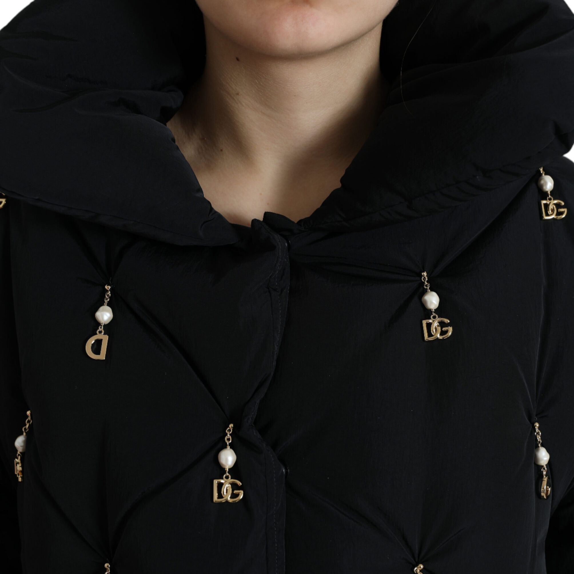 Dolce & Gabbana Black Embellished Quilted Shell Bomber Jacket