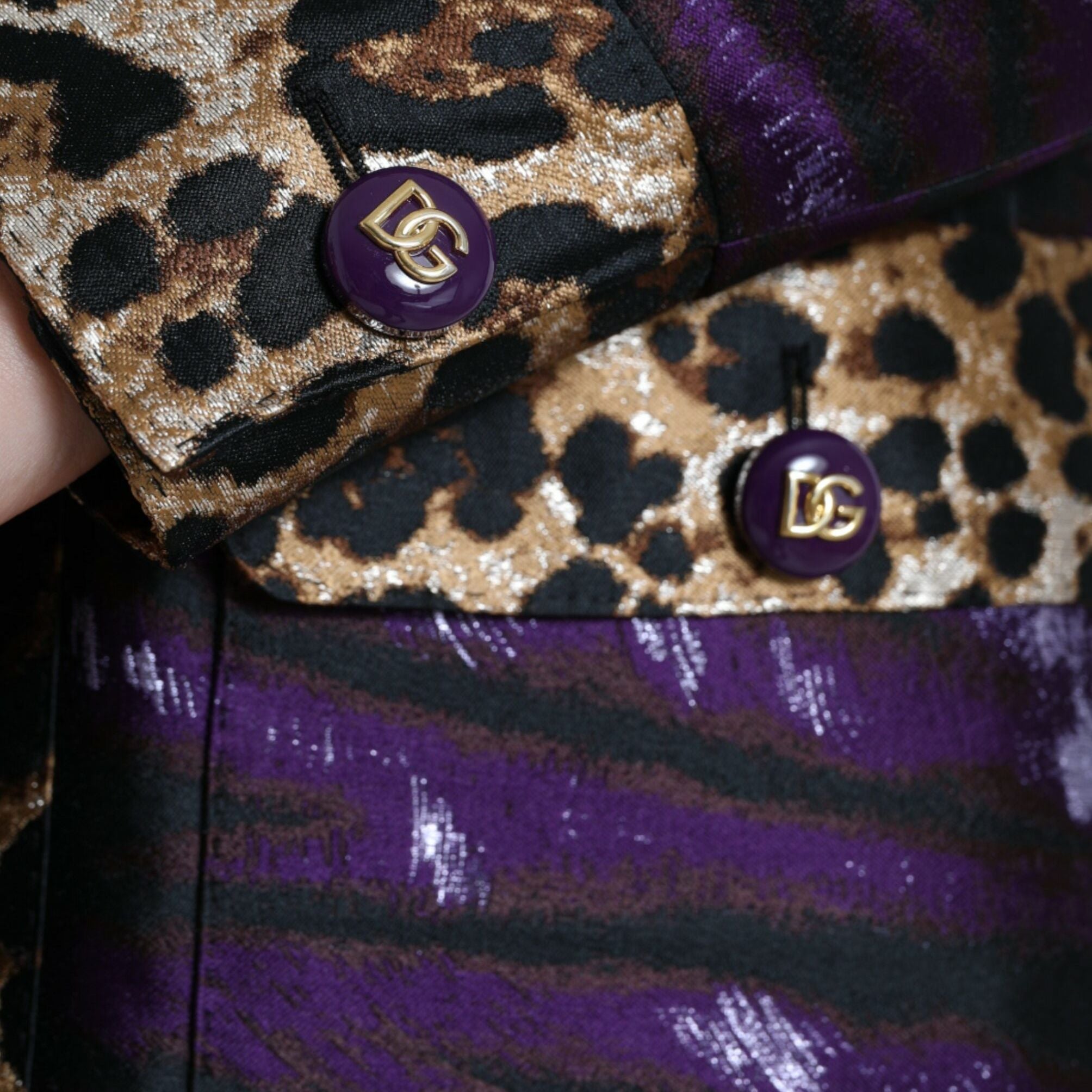 Dolce & Gabbana Purple Lamé Jacquard Tiger Print Coat Jacket