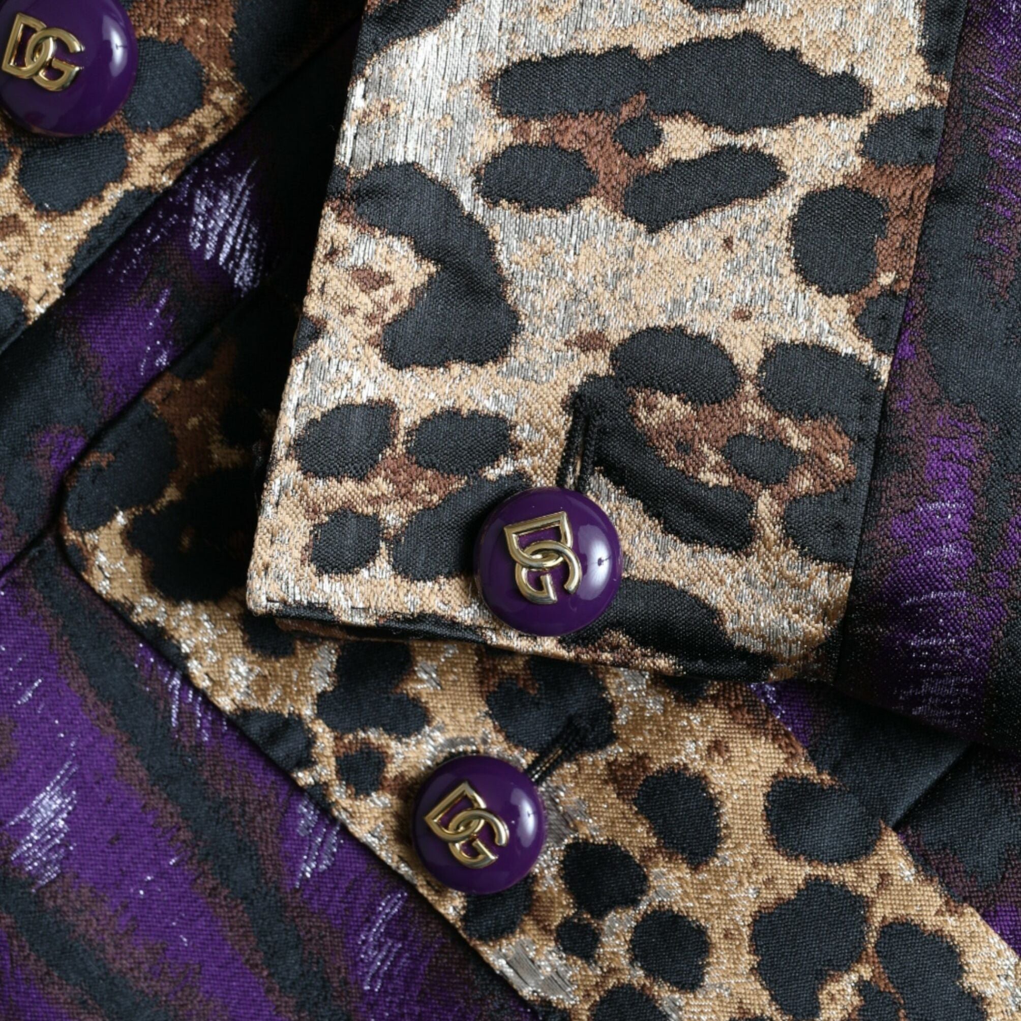 Dolce & Gabbana Purple Lamé Jacquard Tiger Print Coat Jacket