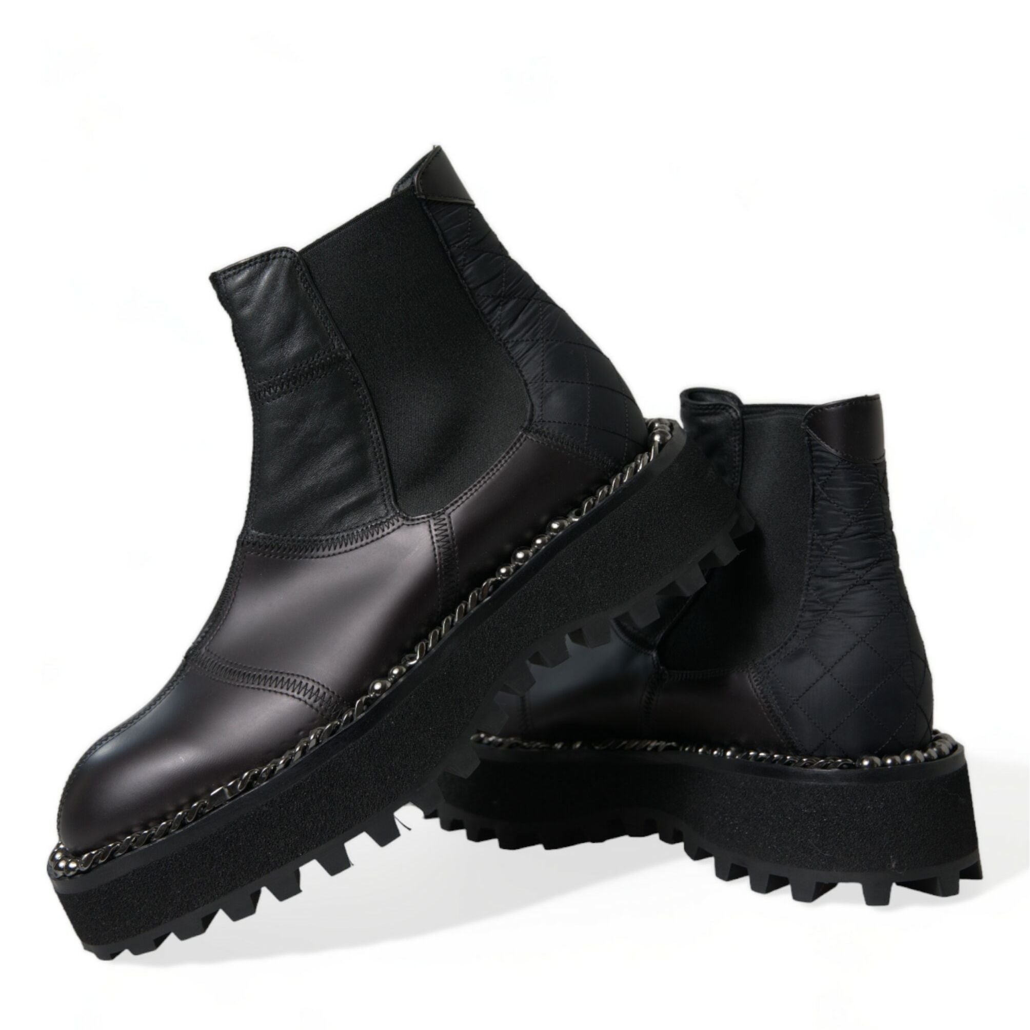 Dolce & Gabbana Black Leather Slip On Stretch Chelsea Boots Shoes